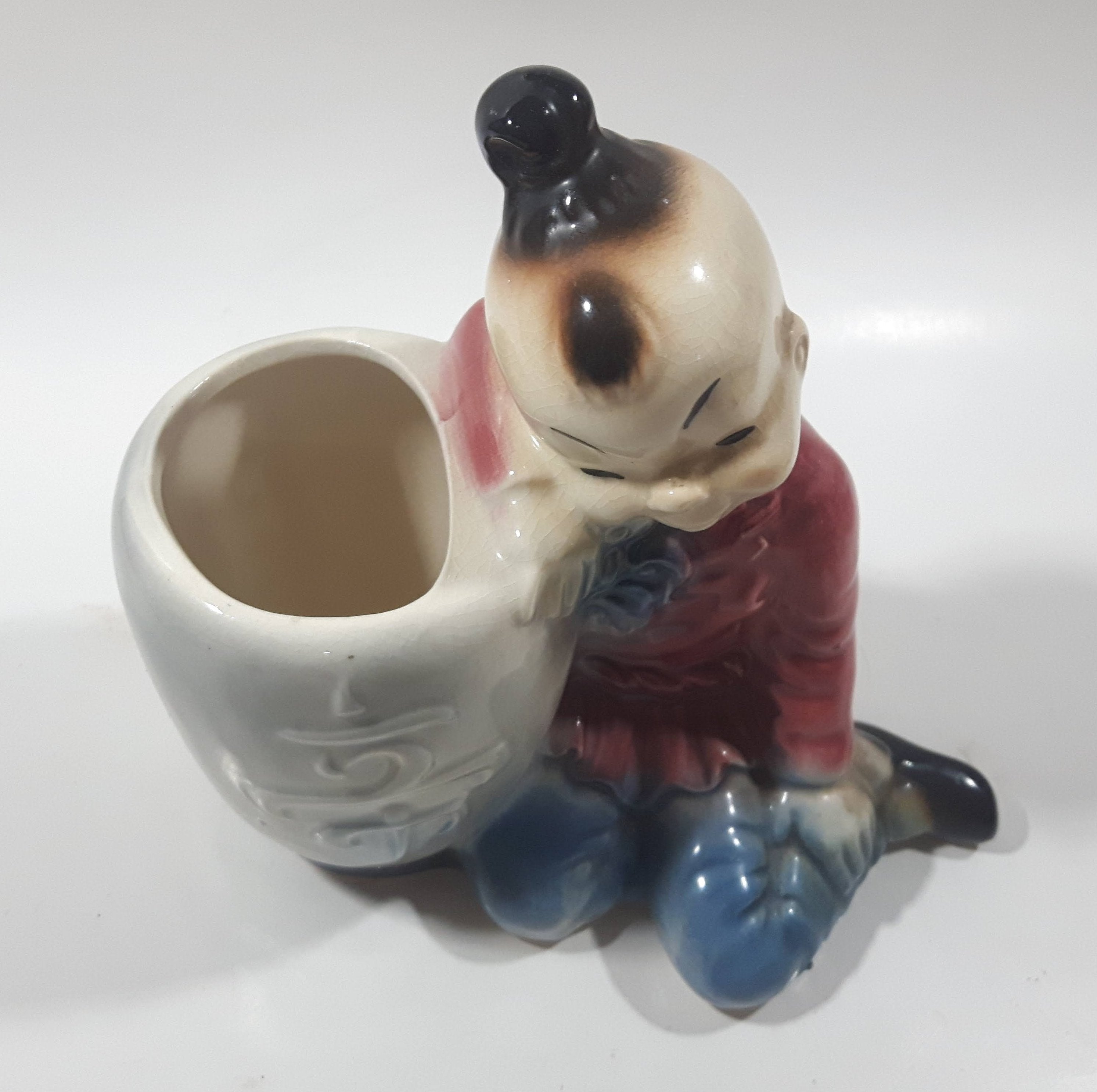 Antique Royal Copley Asian Boy Porcelain Planter 9