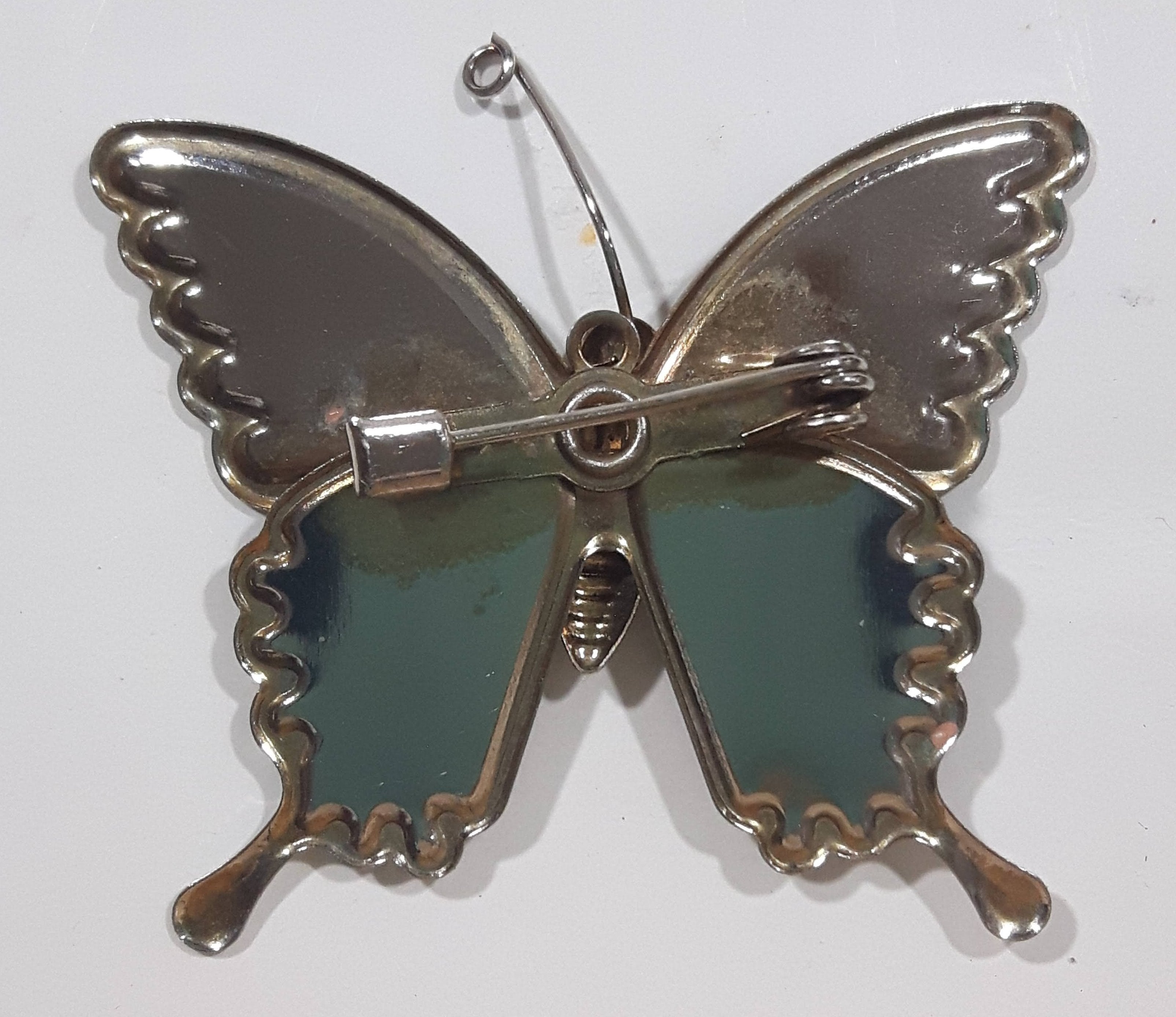 Butterfly Red and Yellow Glitter Metal Brooch Pin Missing an Antenna 2
