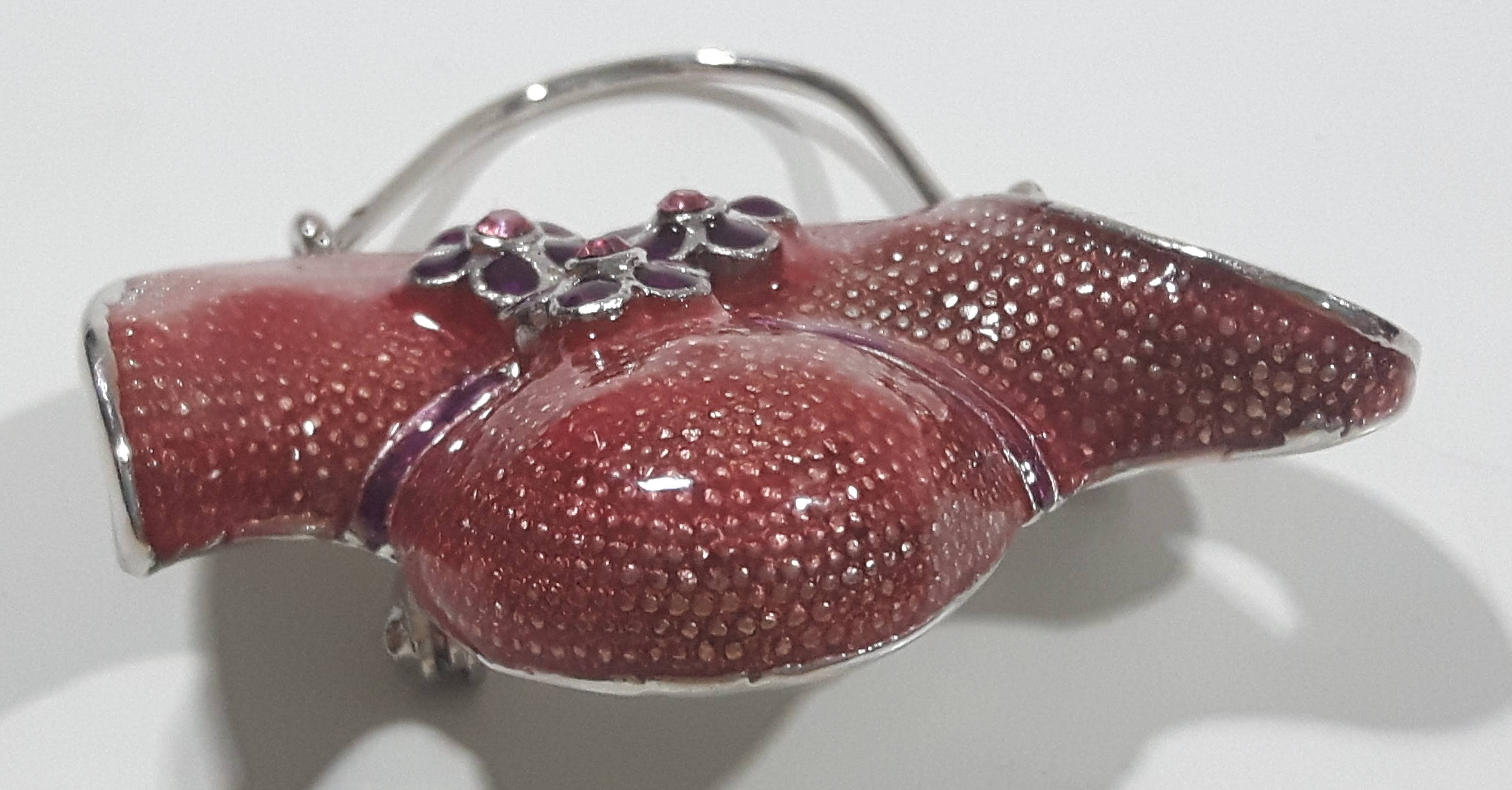 Dark Pink and Pink Rhinestone Pink Victorian Style Hat Metal Brooch Pin 3