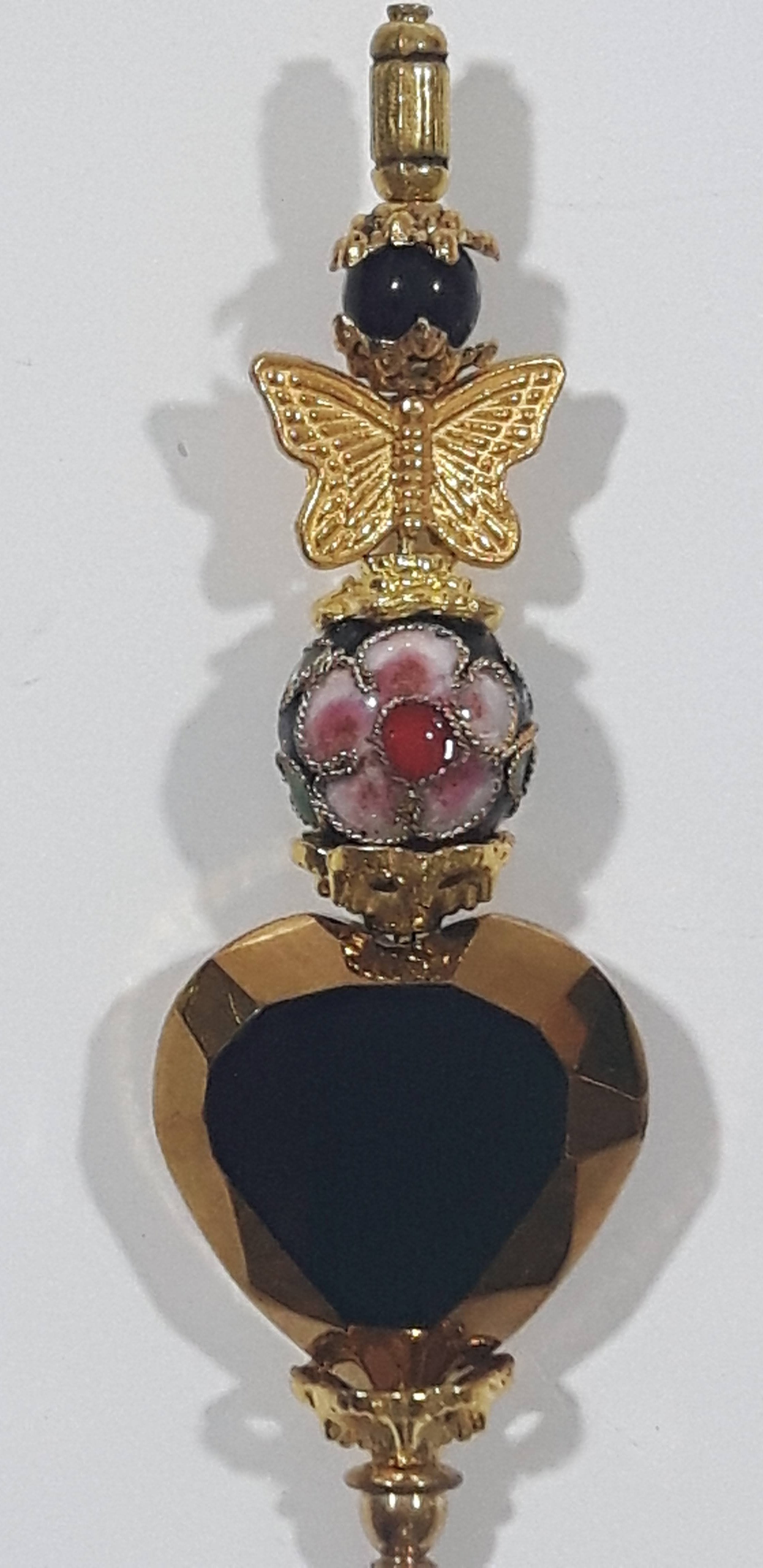 Vintage Butterfly Plastic Heart and Flower Themed Cloisonne Hat Golden Tone Metal Stick Pin 4