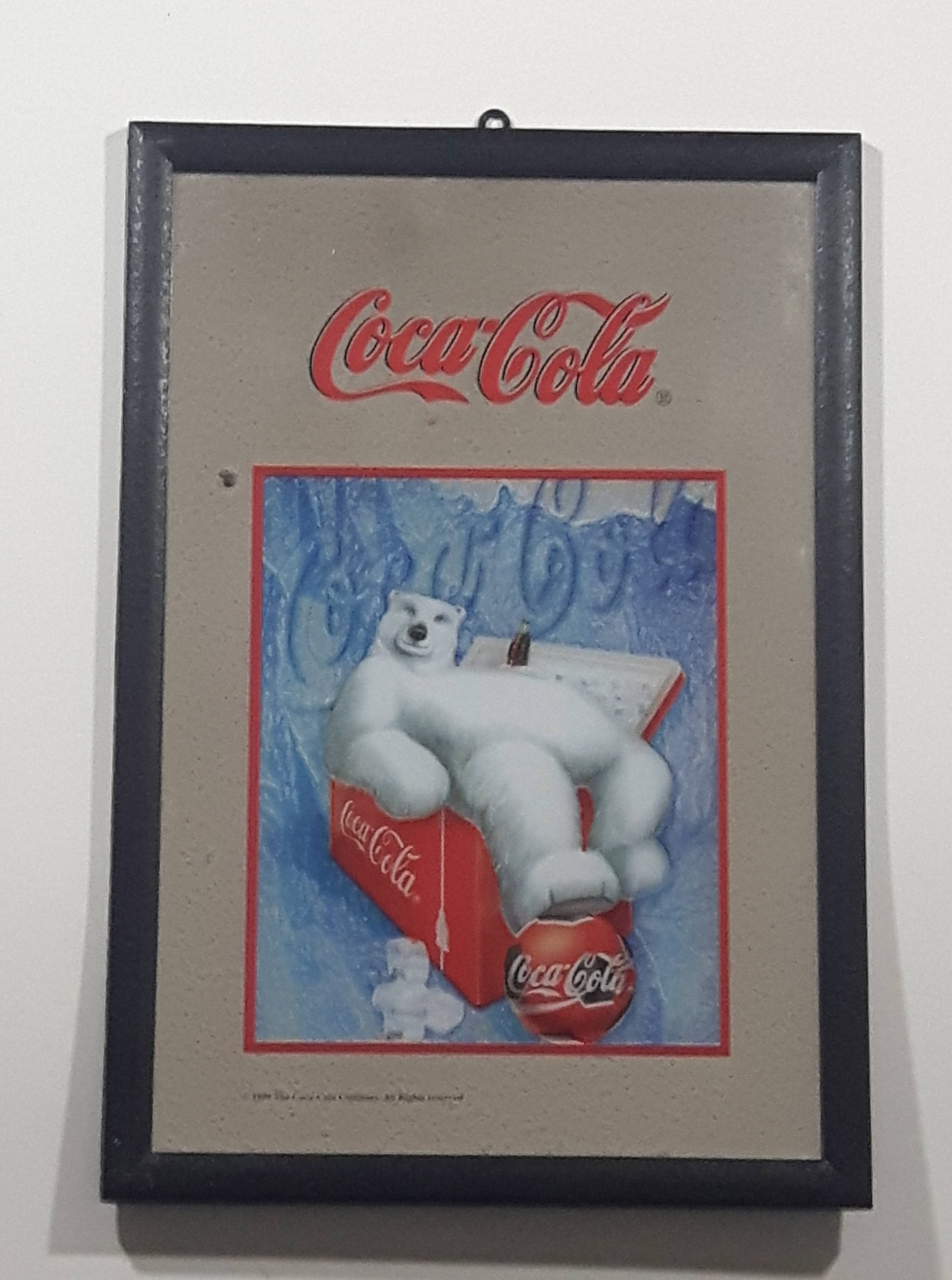 1999 Coca Cola Polar Bear 9" x 12 1/2" Glass Mirror Sign