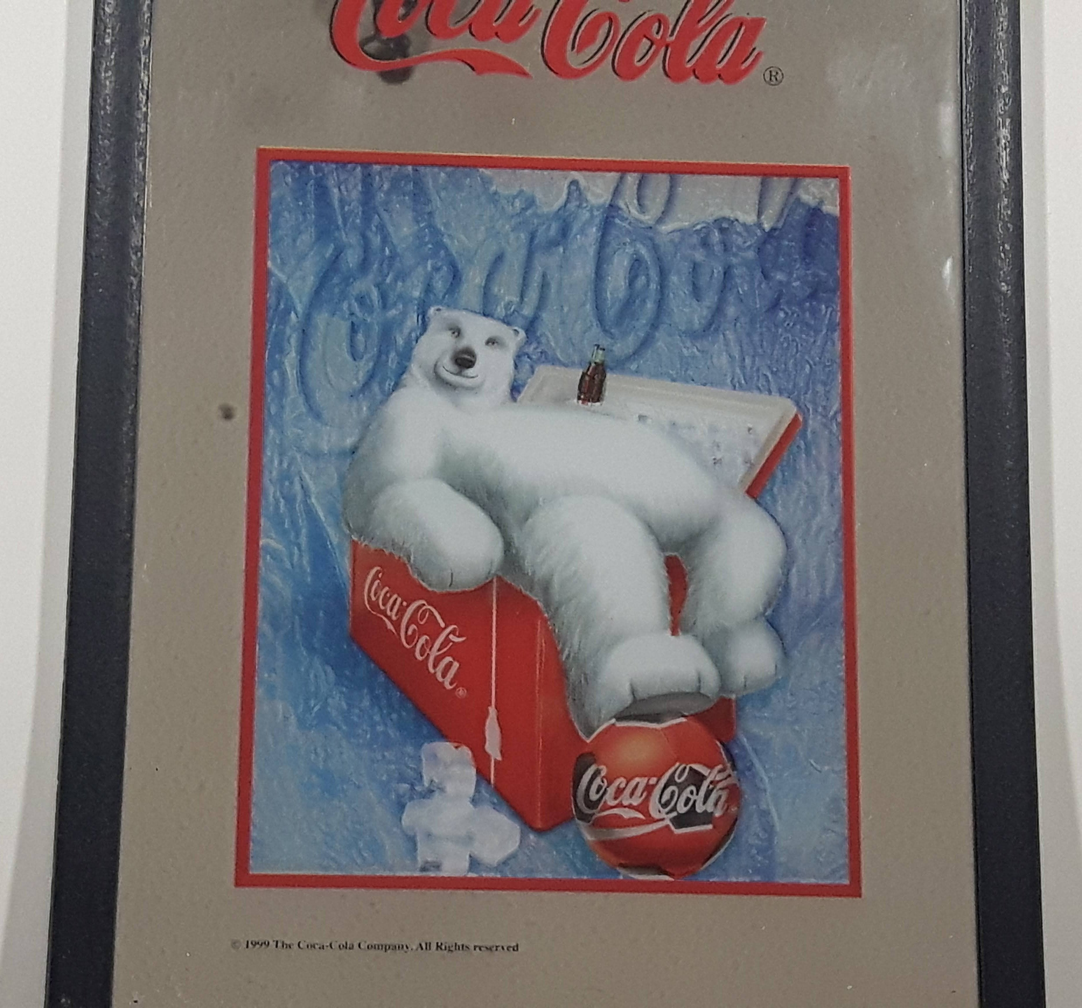 1999 Coca Cola Polar Bear 9" x 12 1/2" Glass Mirror Sign 3