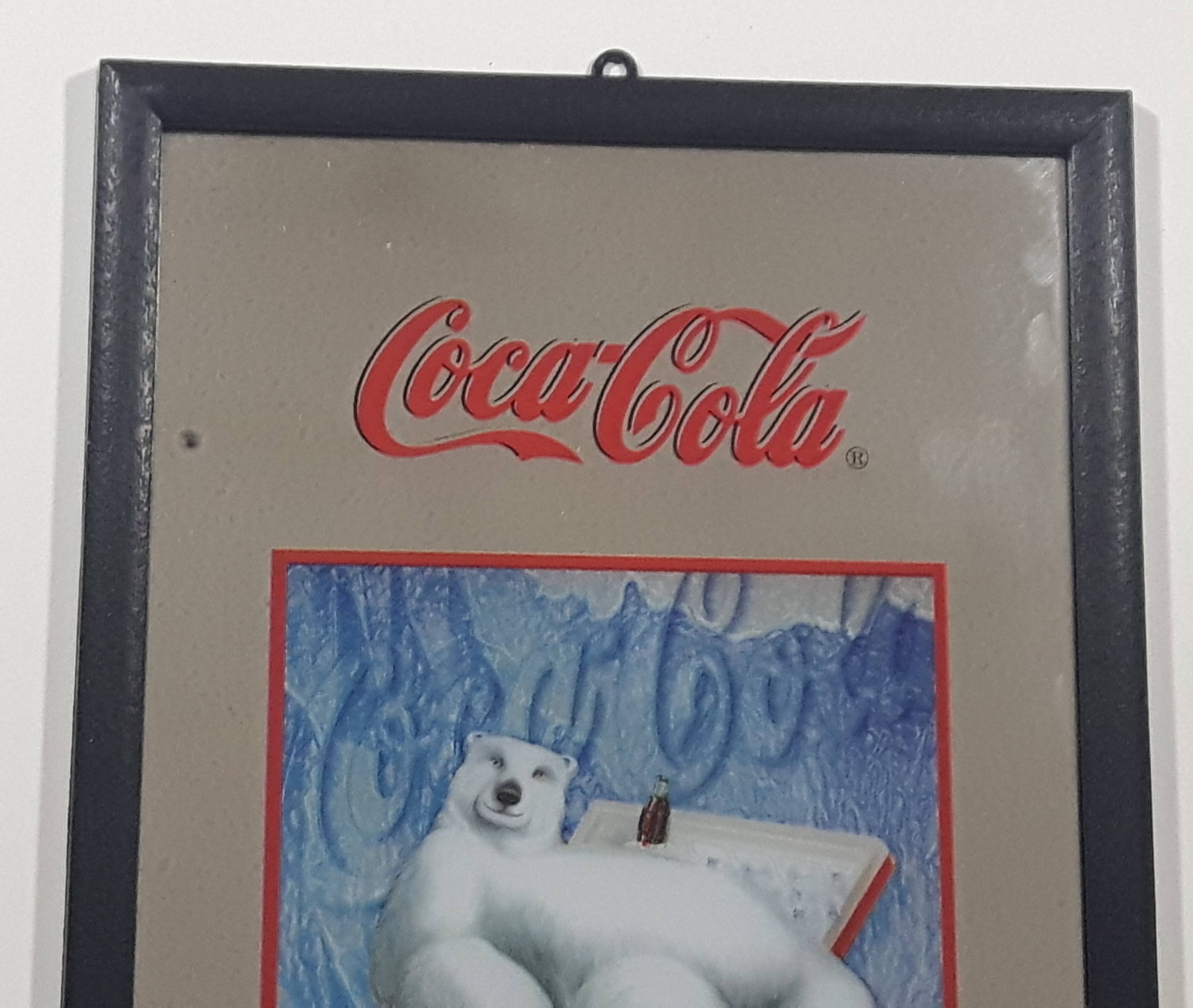 1999 Coca Cola Polar Bear 9" x 12 1/2" Glass Mirror Sign 4