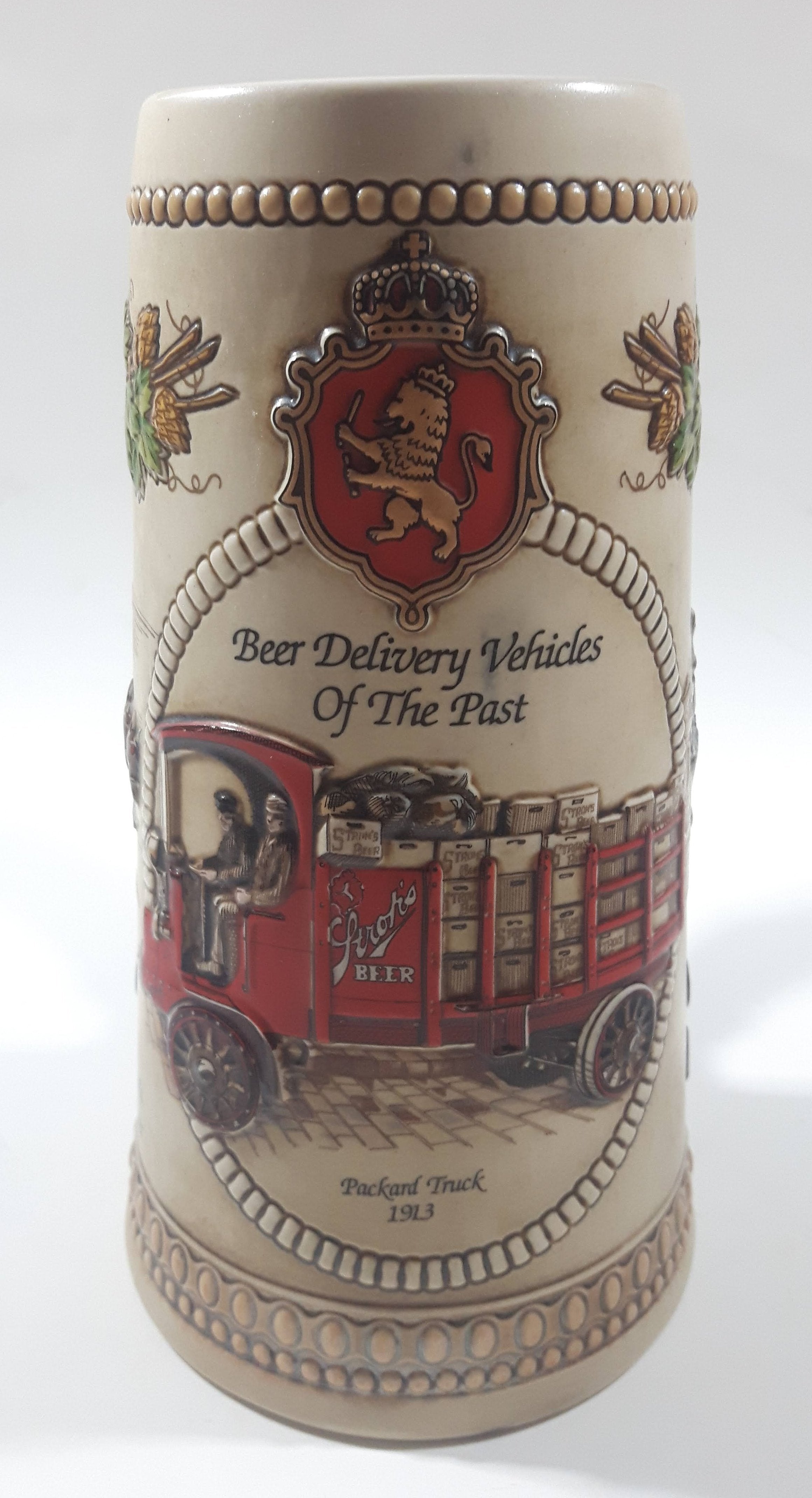 Ceramarte Stroh's Heritage Series V Beer Delivery Vehicles of The Past 1912 Packard Truck 7 1/2" Tall Ceramic Beer Stein Mug 2
