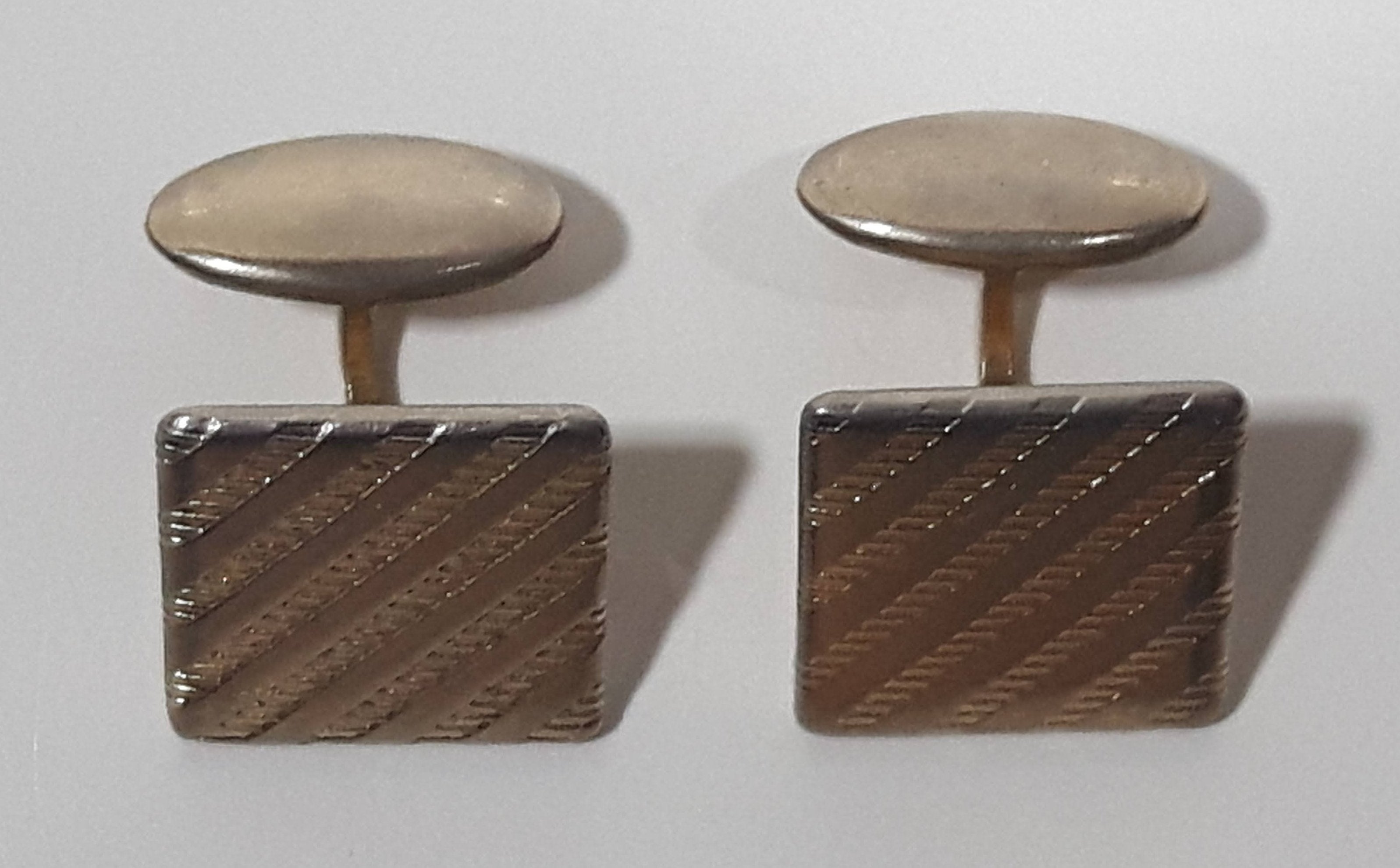 Vintage Dashed Diagonal Striped Pattern 1/2" x 1/2" Silver Tone Metal Cuff Links 2