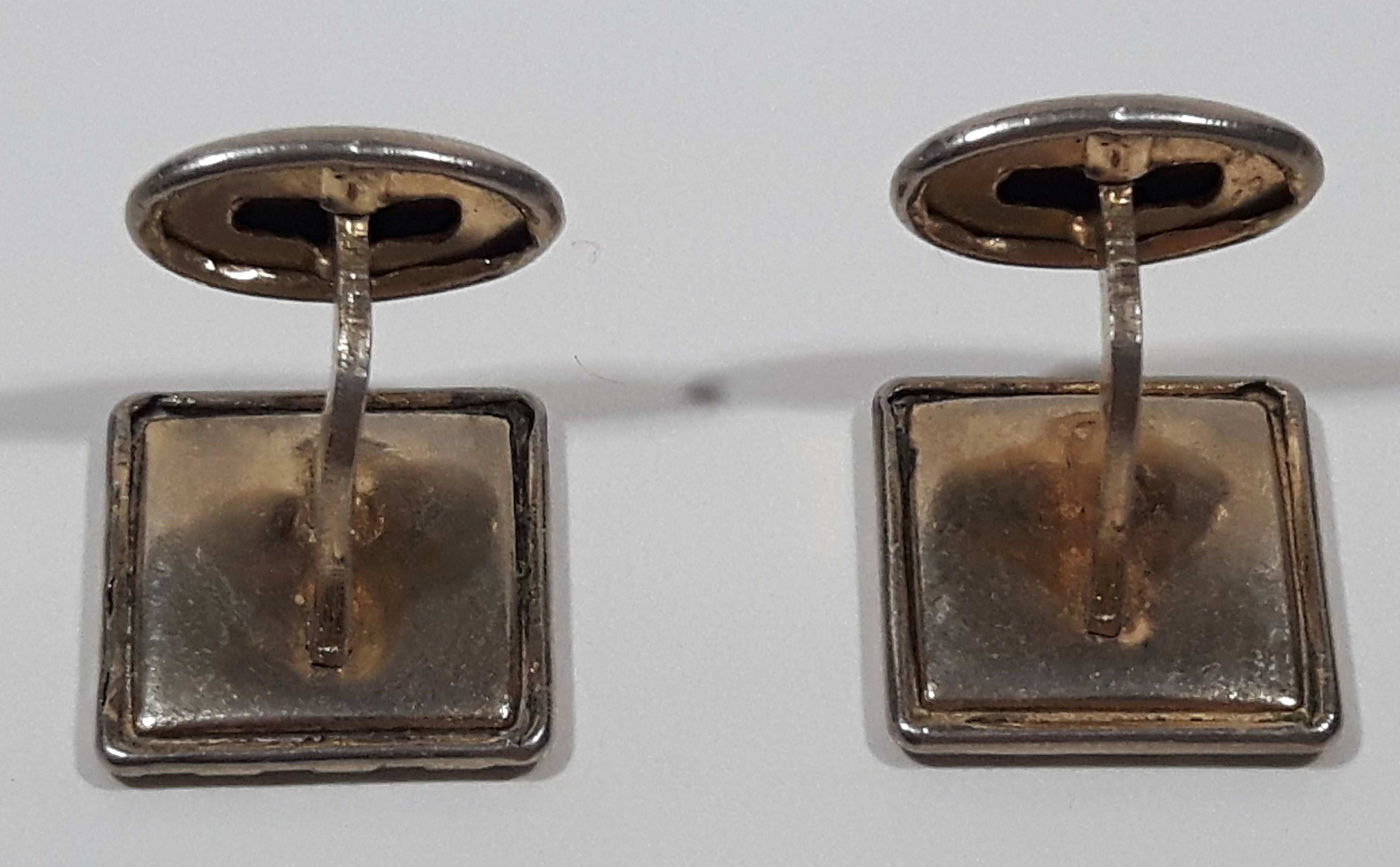 Vintage Dashed Diagonal Striped Pattern 1/2" x 1/2" Silver Tone Metal Cuff Links 3
