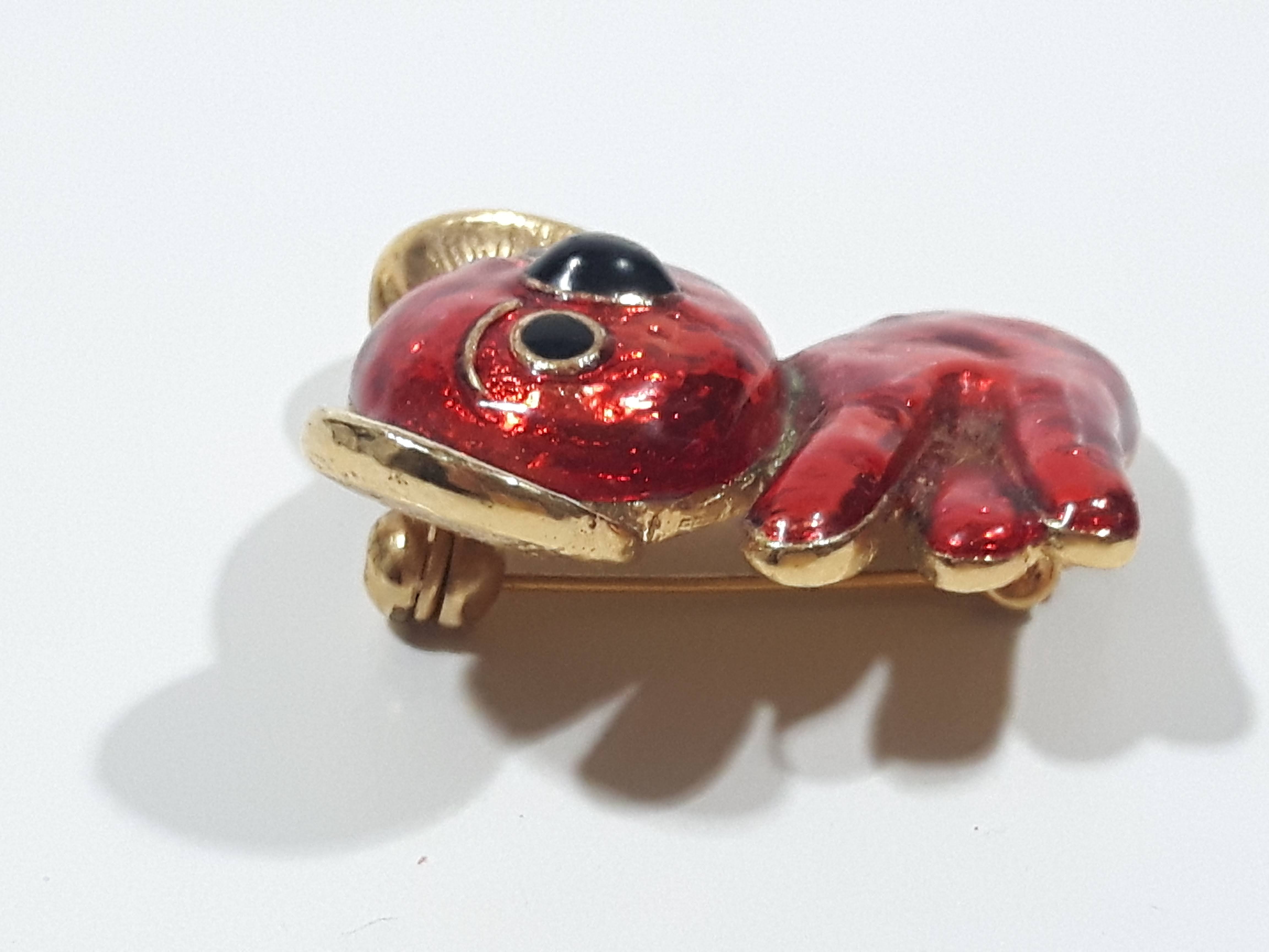 Vintage Koala Bear Red Enamel Painted Gold Tone Metal 1 1/4" Brooch Pin 5