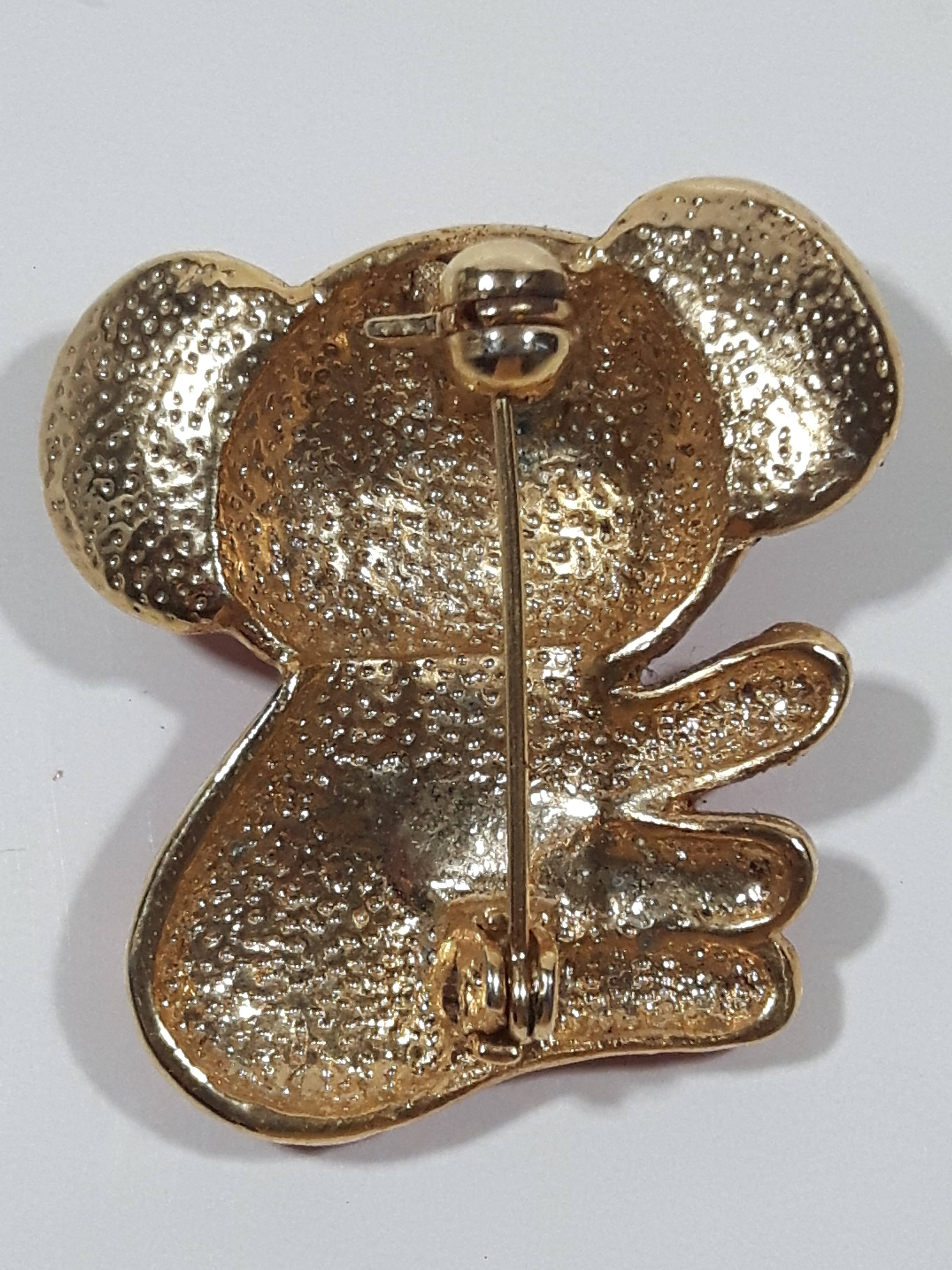 Vintage Koala Bear Red Enamel Painted Gold Tone Metal 1 1/4" Brooch Pin 6