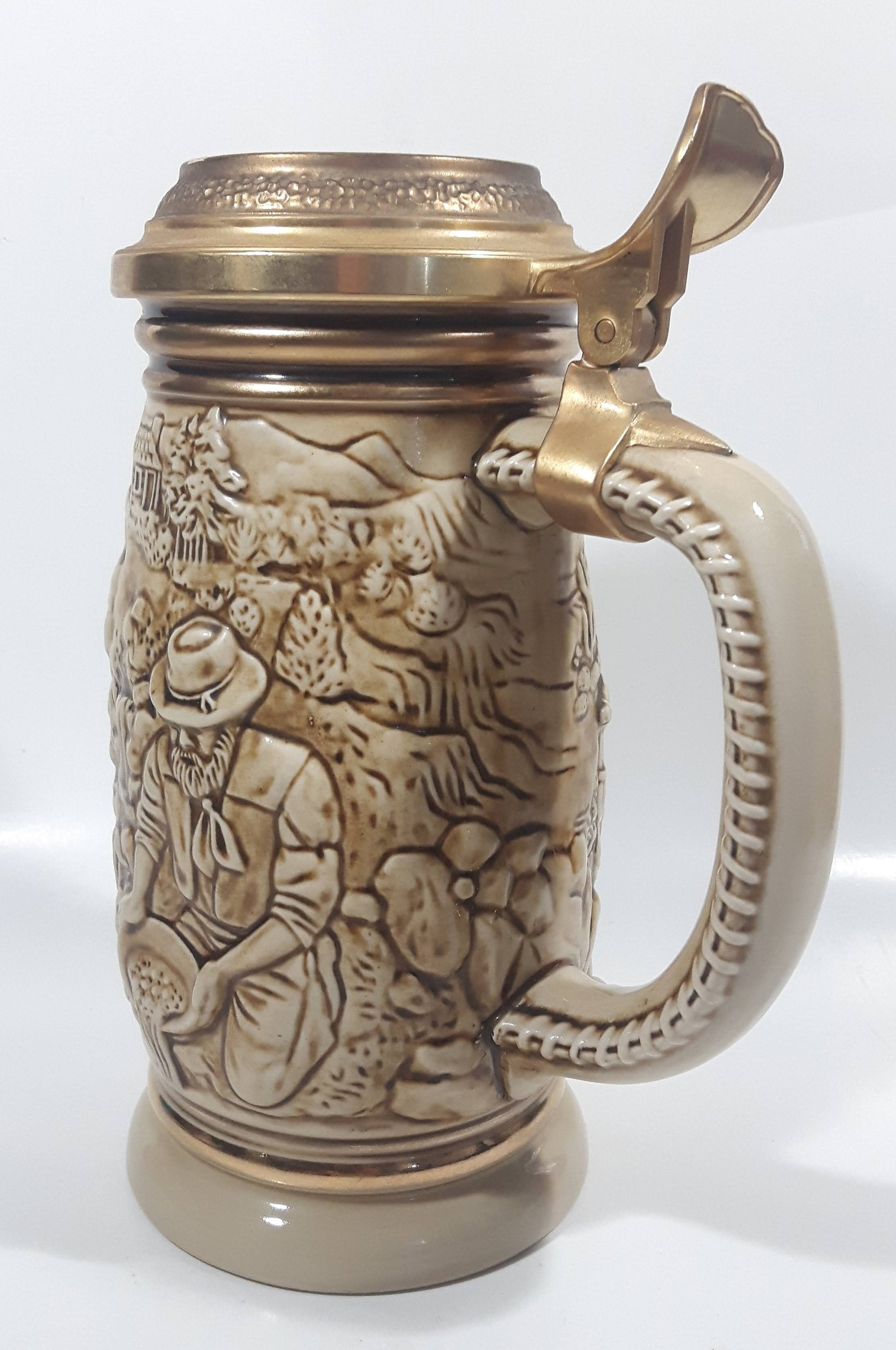 1987 Avon Ceramarte Brazil The Gold Rush San Francisco California 8 1/4" Tall Ceramic Collector's Stein 4