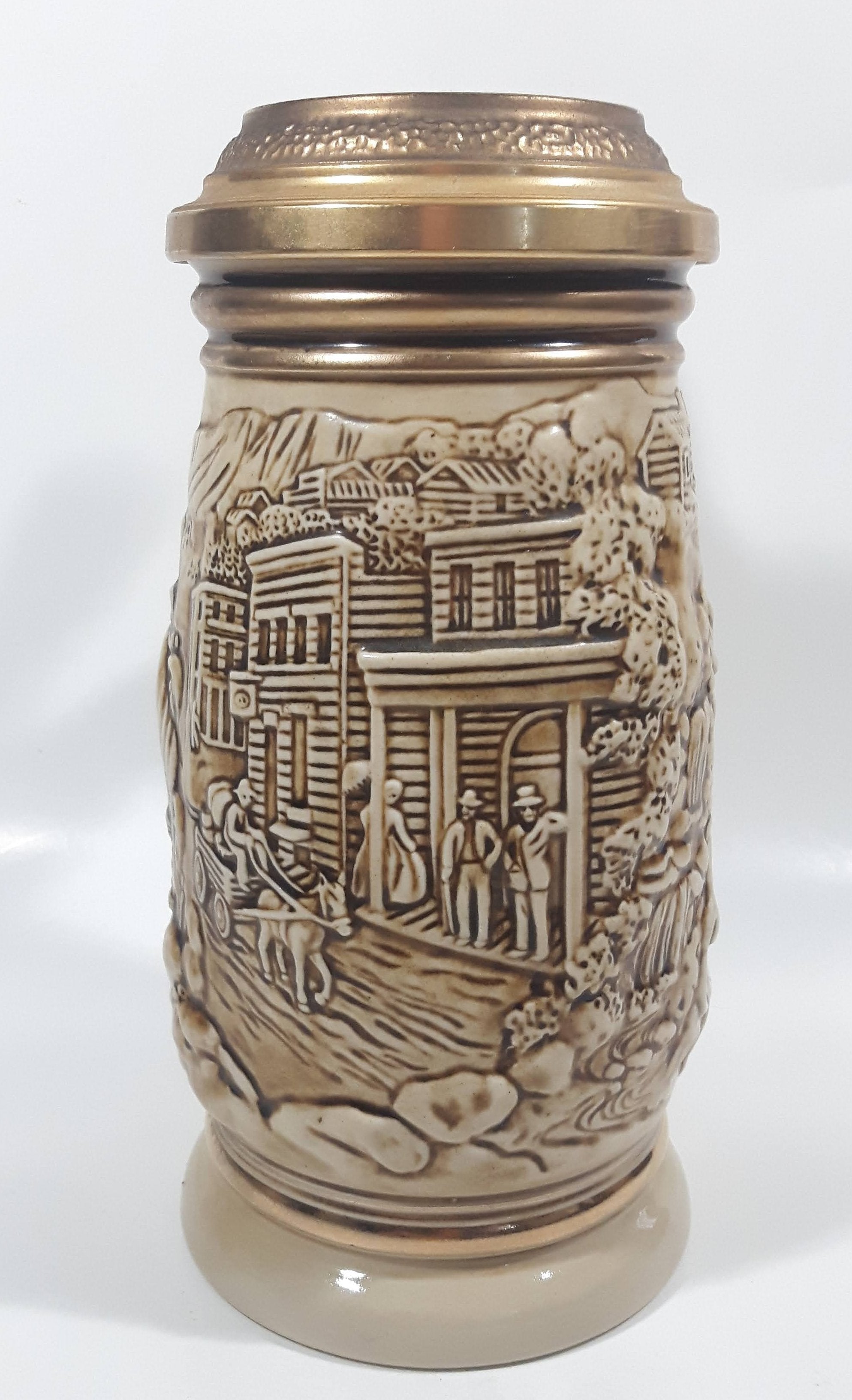 1987 Avon Ceramarte Brazil The Gold Rush San Francisco California 8 1/4" Tall Ceramic Collector's Stein 9