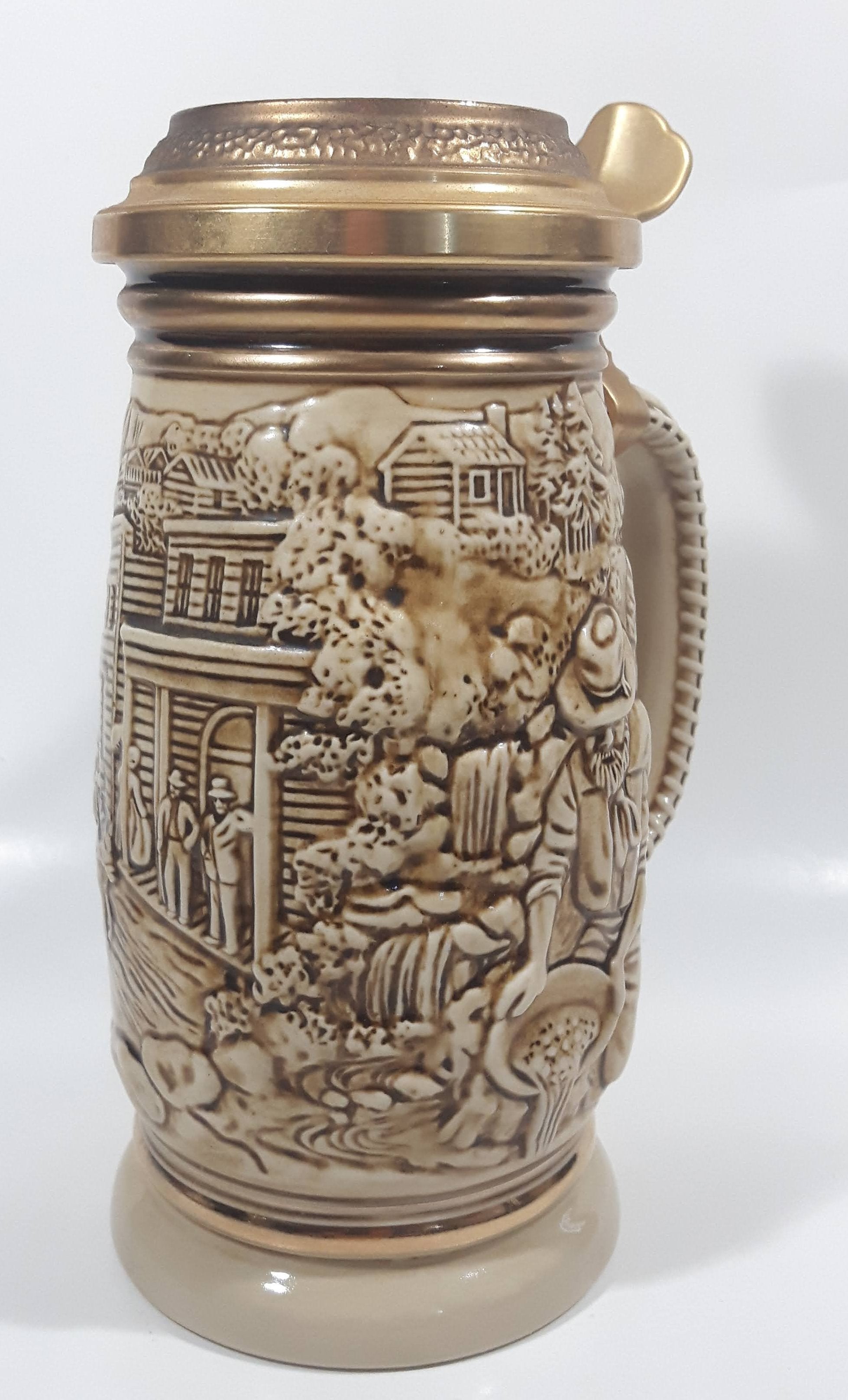 1987 Avon Ceramarte Brazil The Gold Rush San Francisco California 8 1/4" Tall Ceramic Collector's Stein 10
