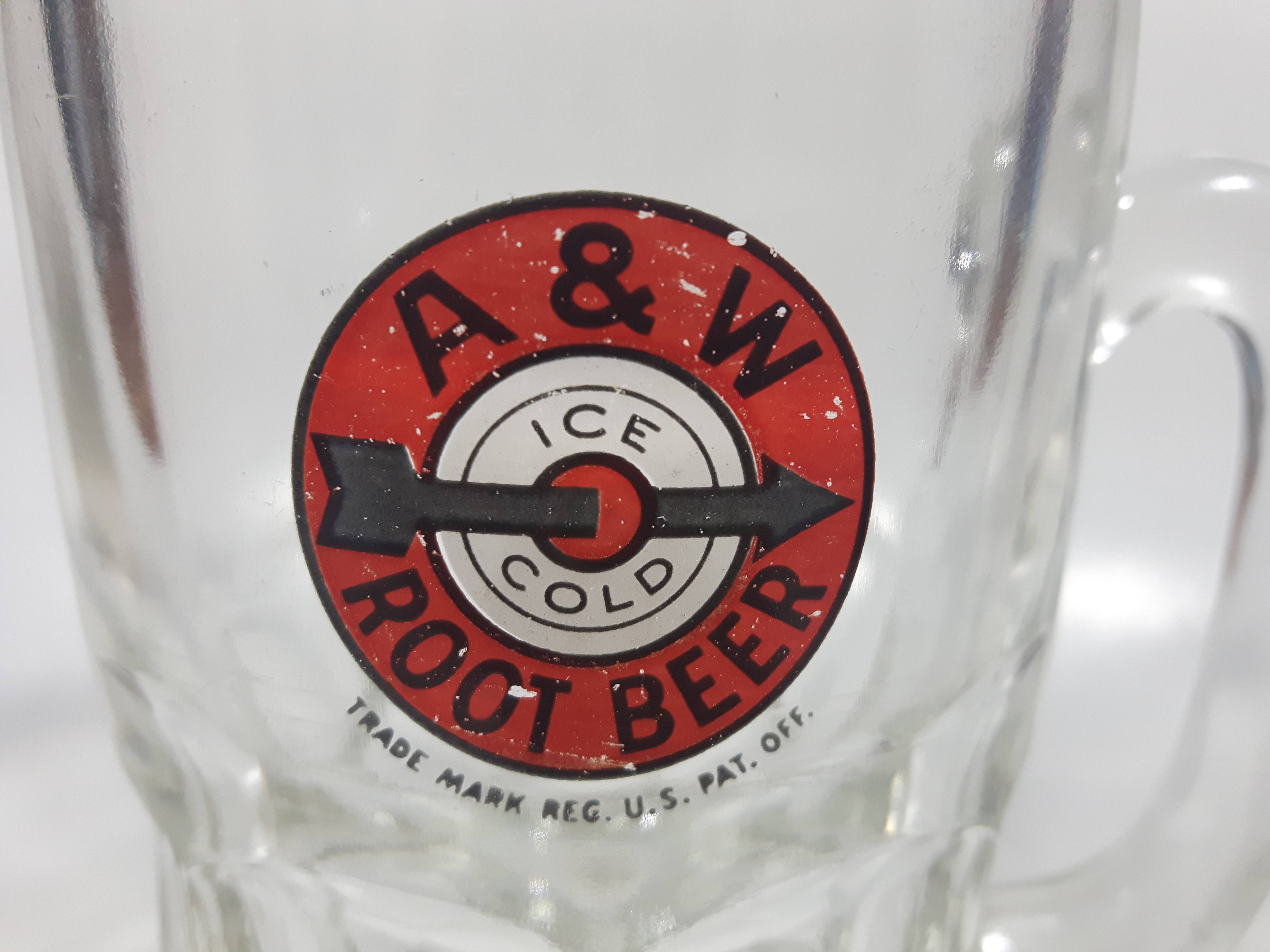 1948-1961 A & W Allen and Wright Ice Cold Root Beer Arrow Logo 6" Tall Heavy Clear Glass Mug 2