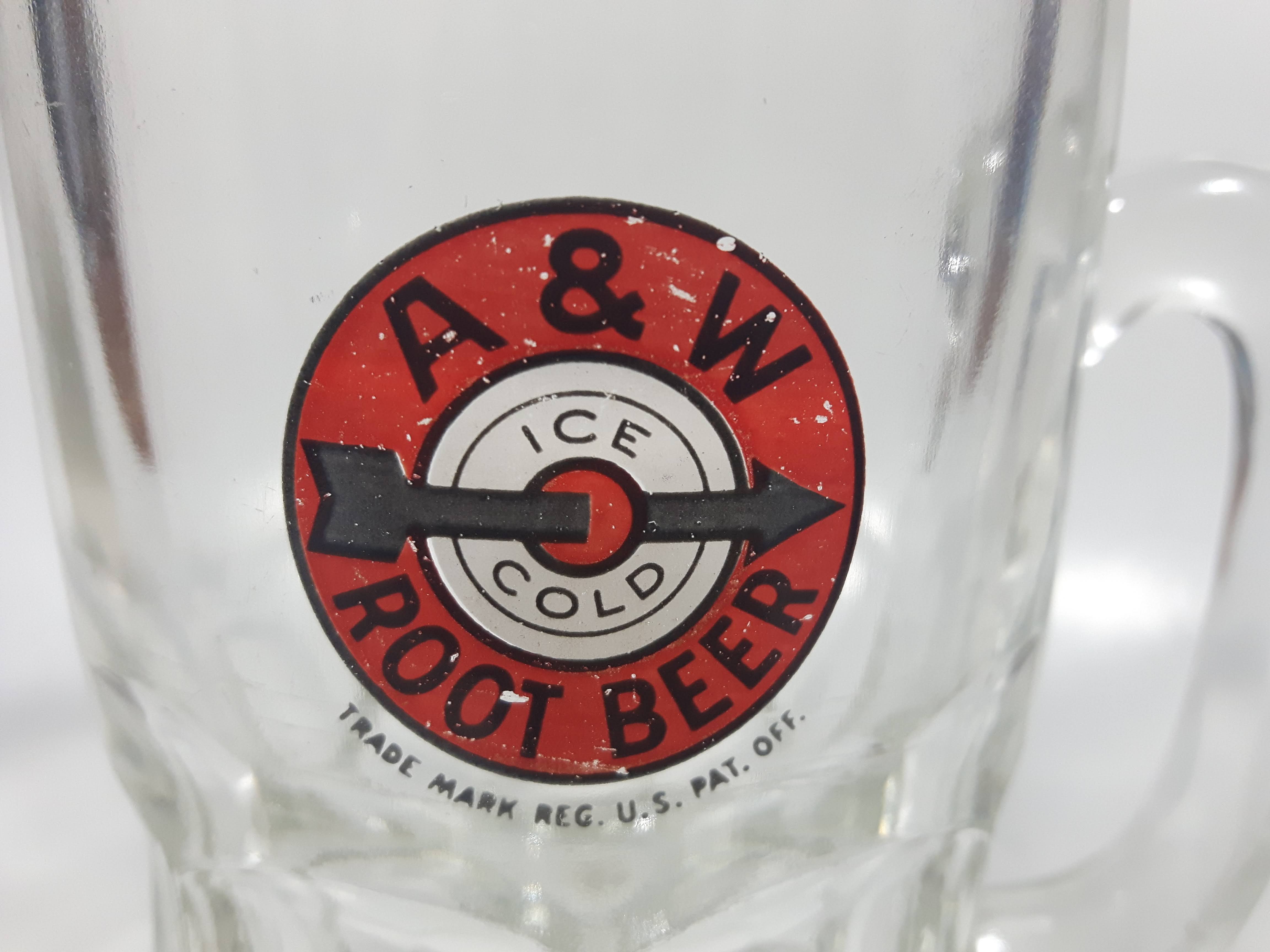 1948-1961 A & W Allen and Wright Ice Cold Root Beer Arrow Logo 6" Tall Heavy Clear Glass Mug 3