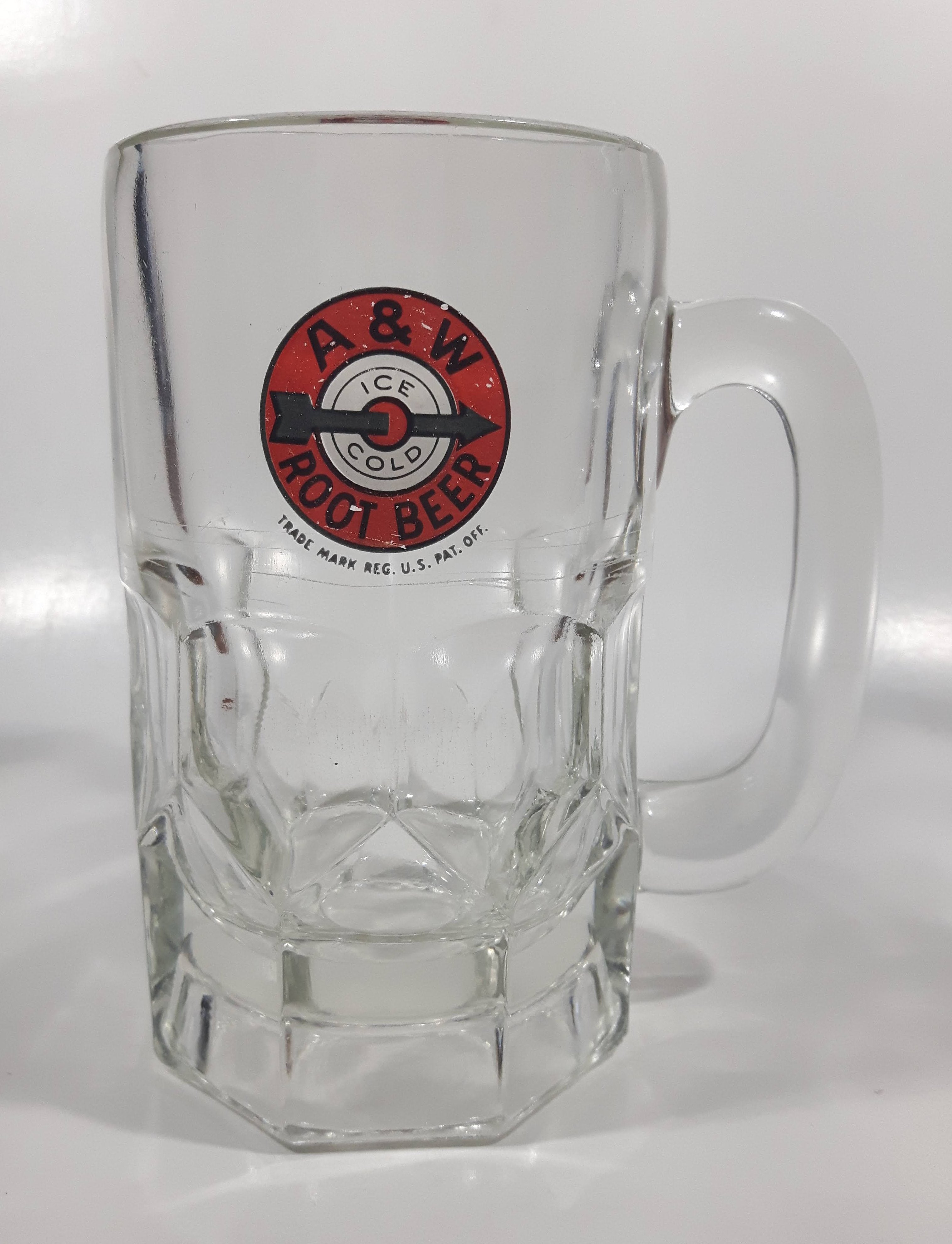 1948-1961 A & W Allen and Wright Ice Cold Root Beer Arrow Logo 6" Tall Heavy Clear Glass Mug 4