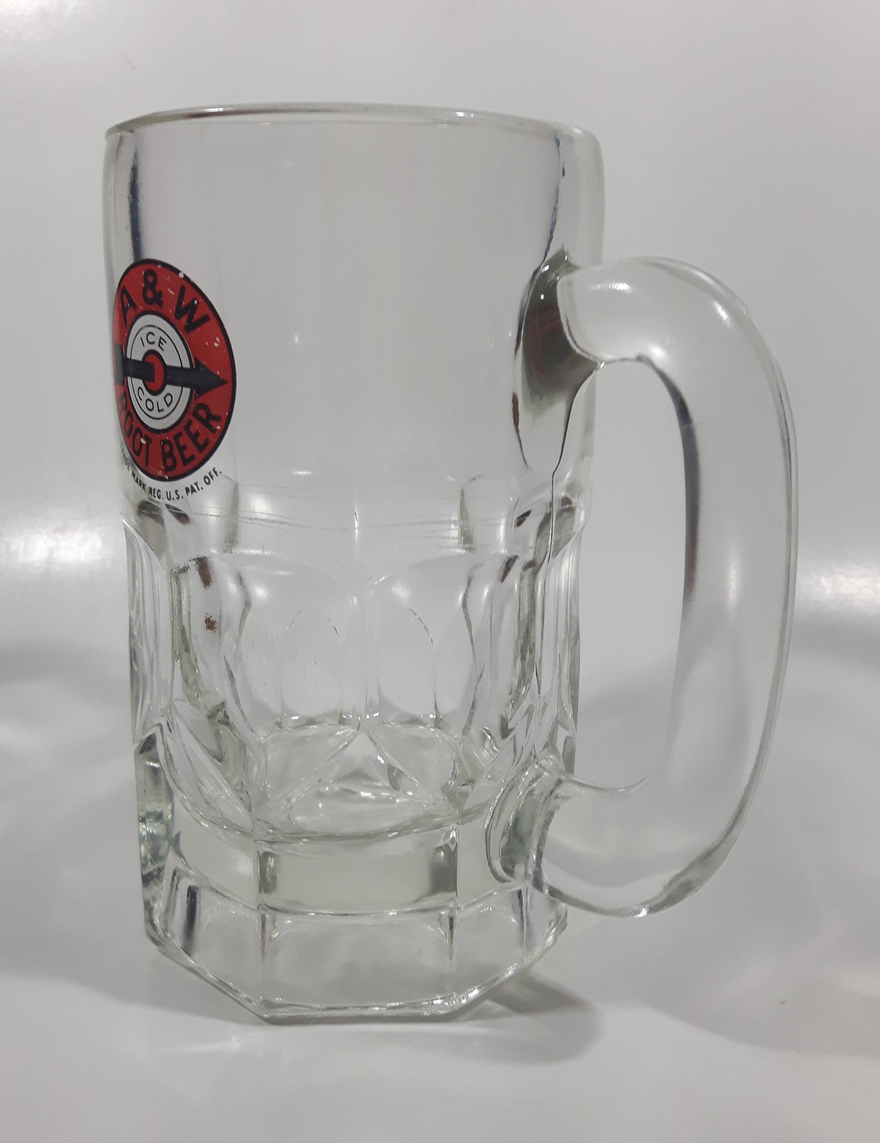 1948-1961 A & W Allen and Wright Ice Cold Root Beer Arrow Logo 6" Tall Heavy Clear Glass Mug 5