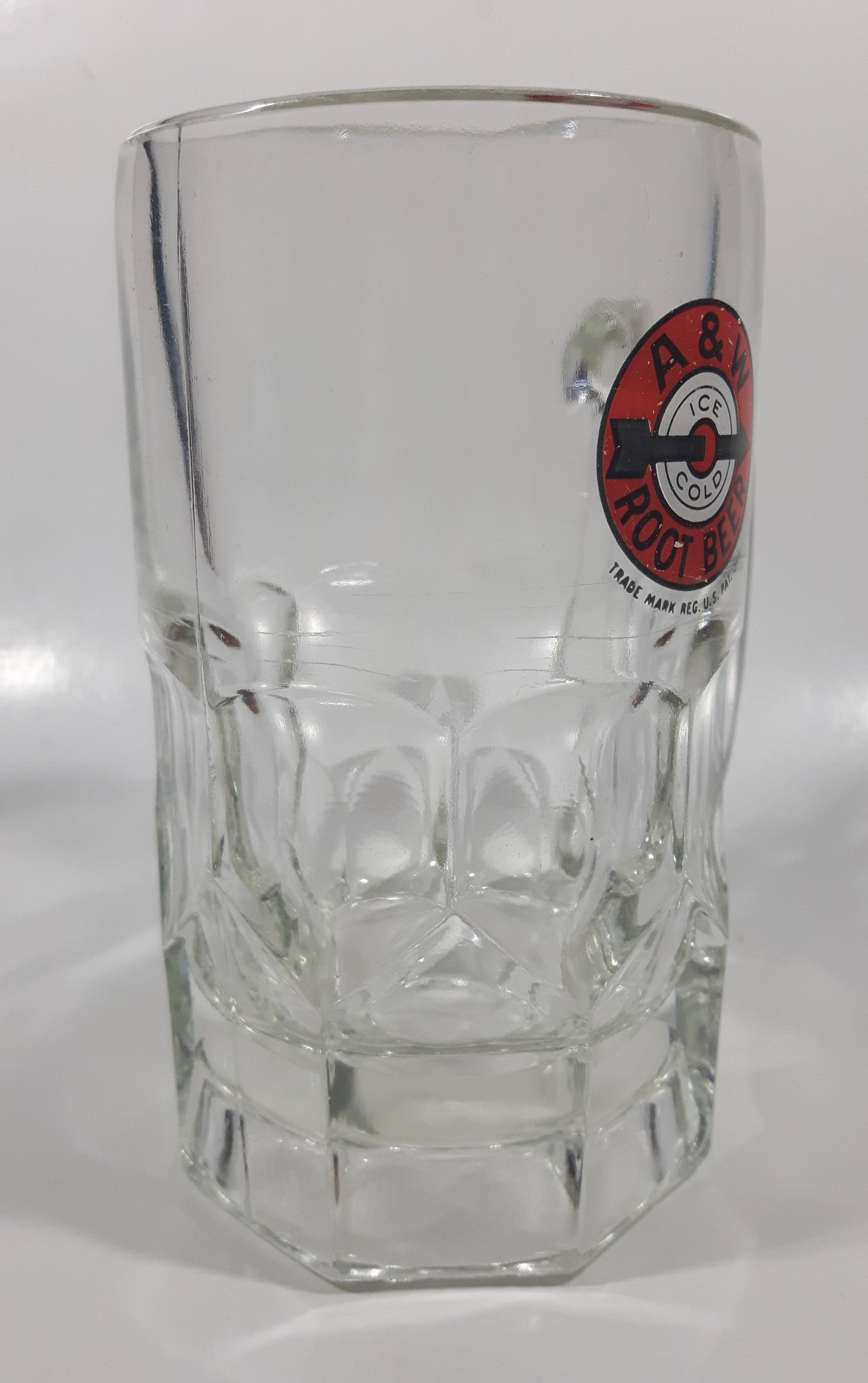 1948-1961 A & W Allen and Wright Ice Cold Root Beer Arrow Logo 6" Tall Heavy Clear Glass Mug 11
