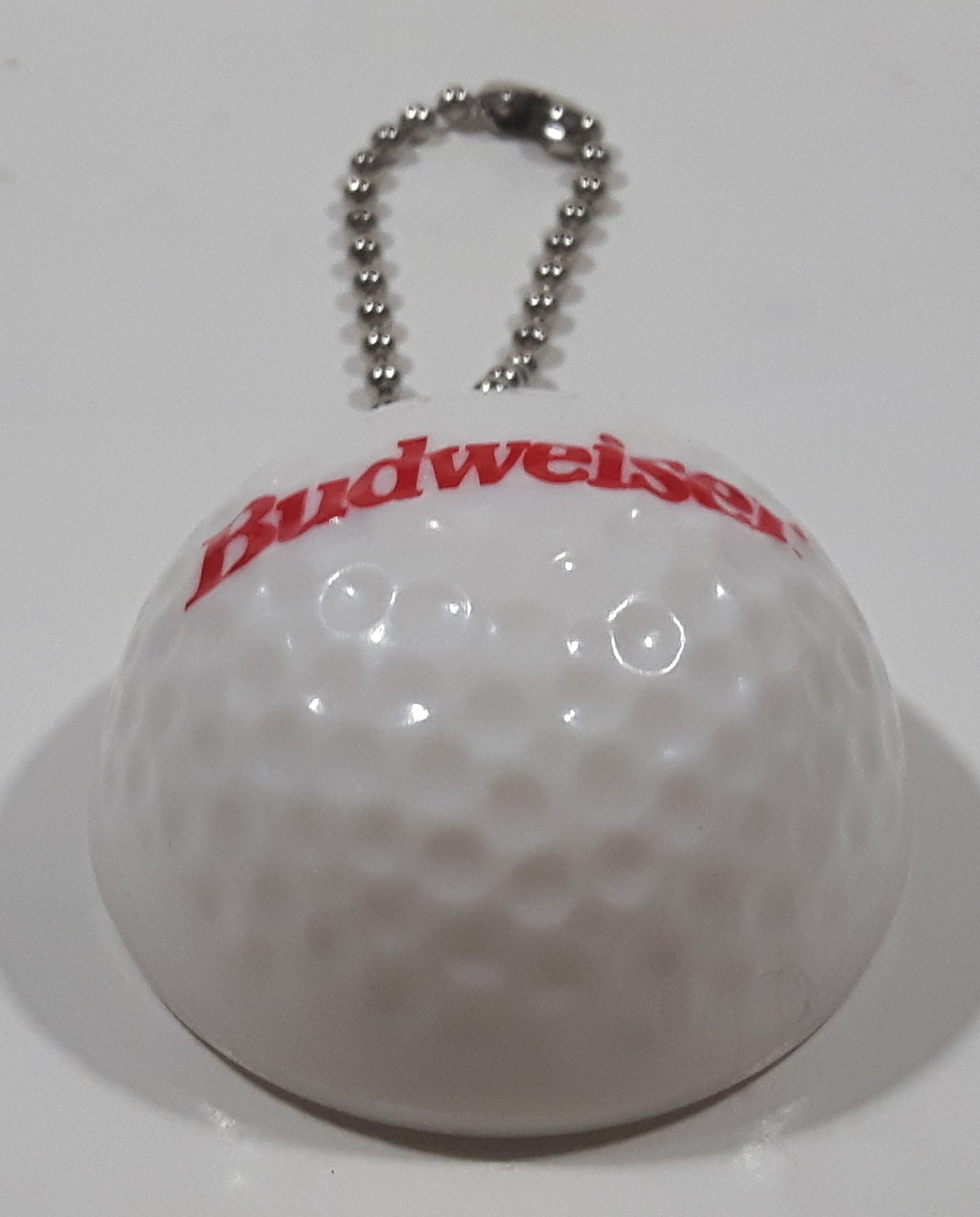 Budweiser White Golf Ball Shaped Plastic Beer Bottle Opener Key Chain 2
