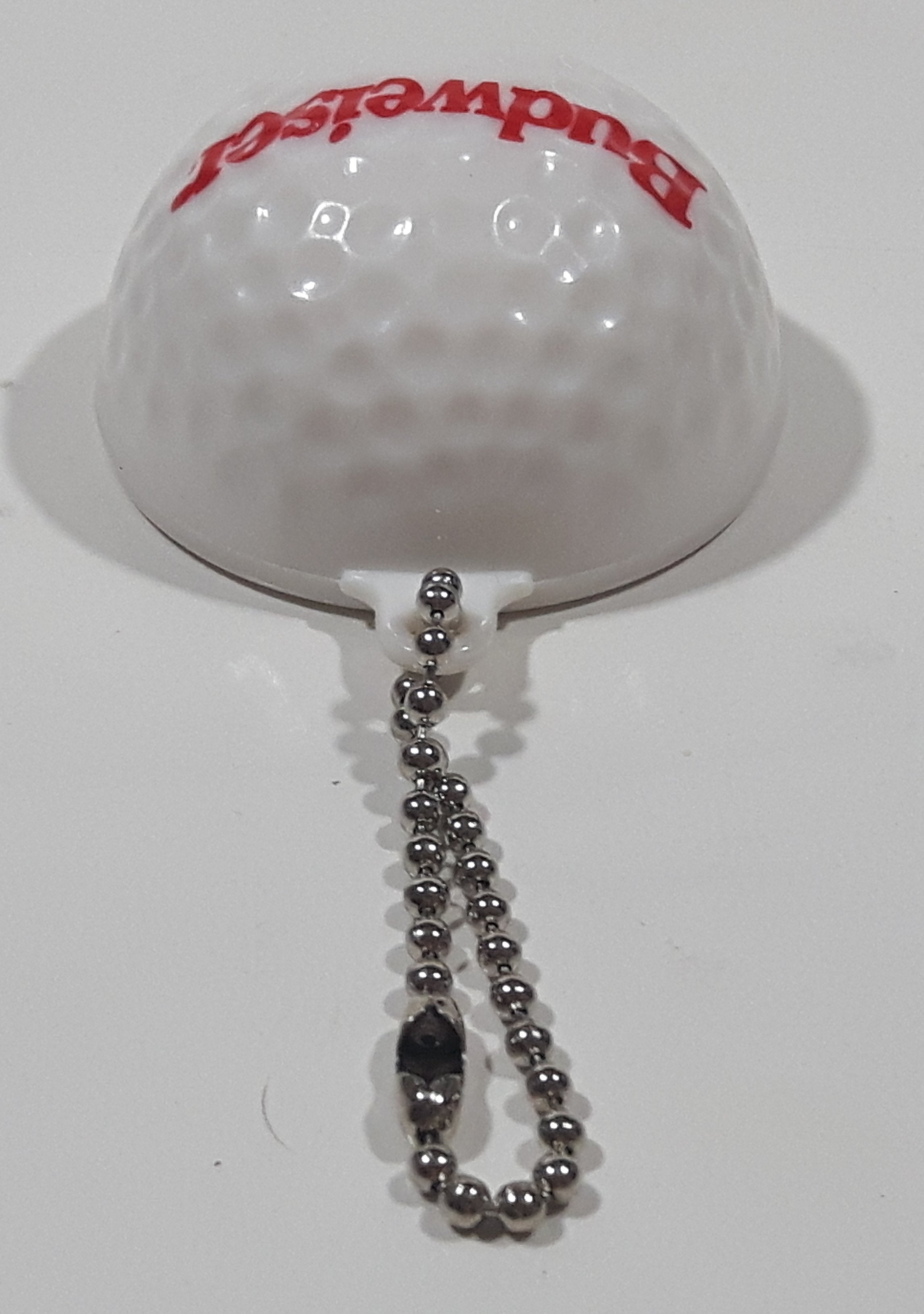 Budweiser White Golf Ball Shaped Plastic Beer Bottle Opener Key Chain 3