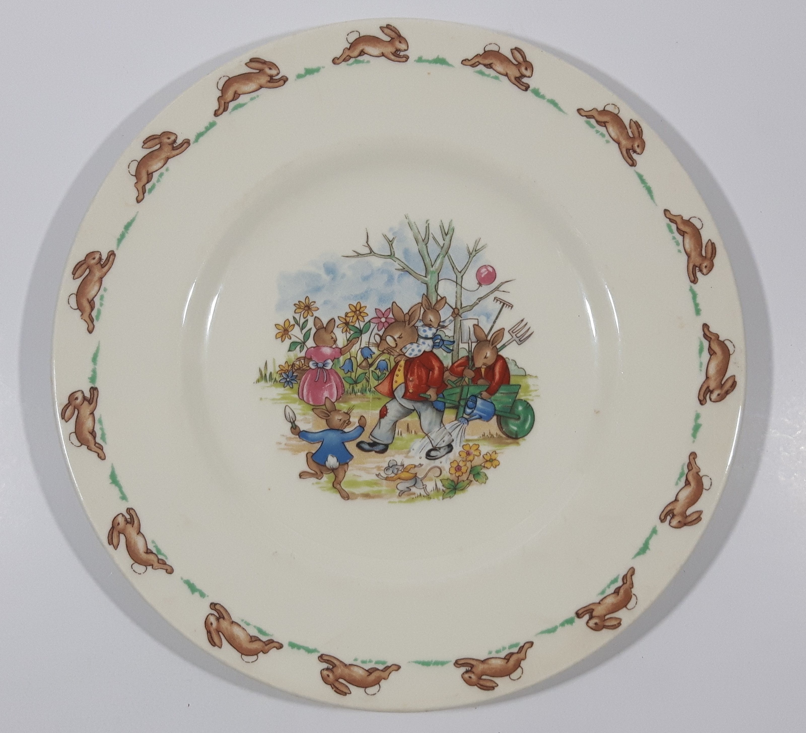 Vintage Royal Doulton Bunnykins "Family Gardening" 8" English Fine Bone China Plate