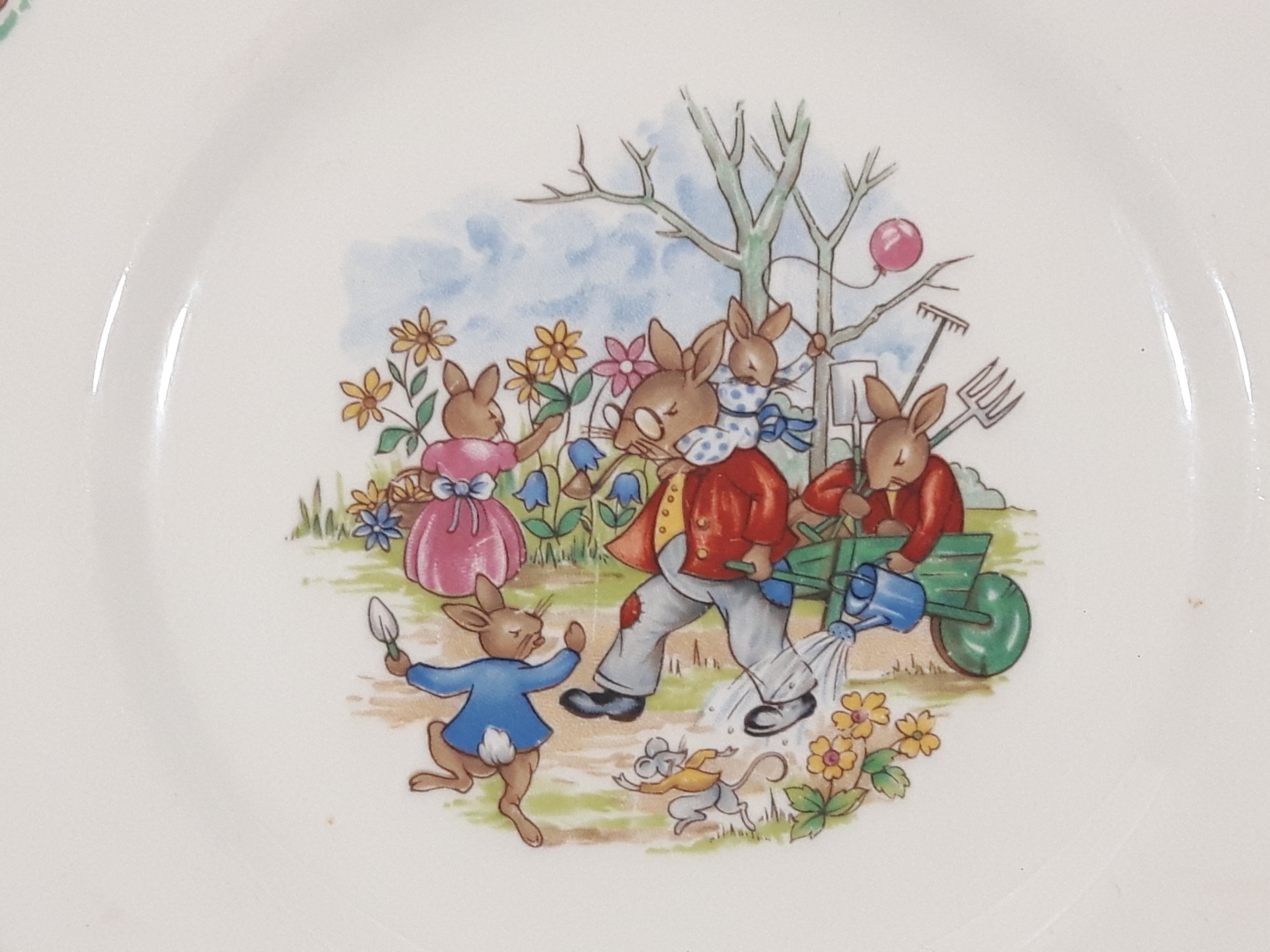 Vintage Royal Doulton Bunnykins "Family Gardening" 8" English Fine Bone China Plate 2