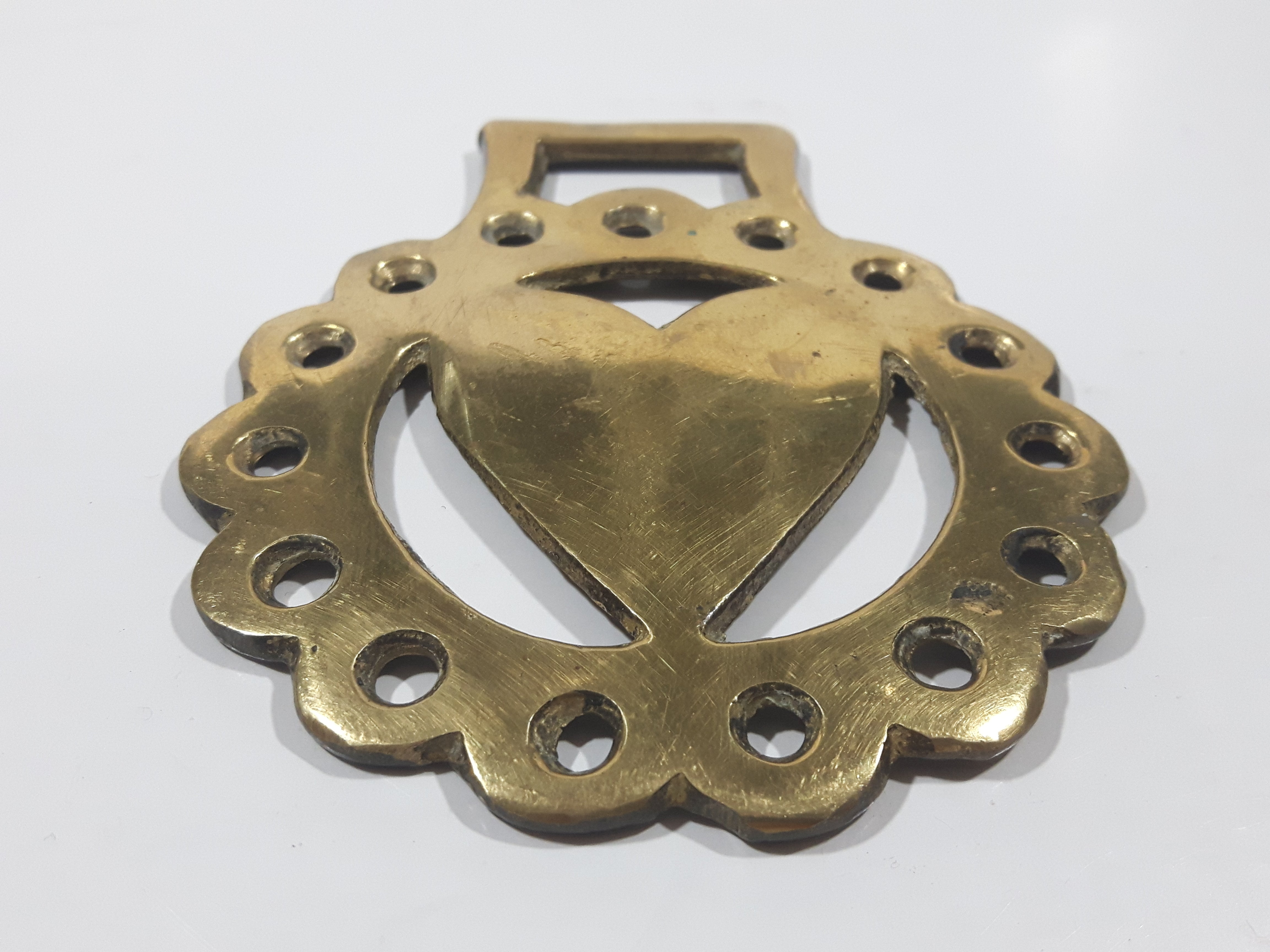 Antique Heart Themed Horse Brass 3 3/8" x 4" 2