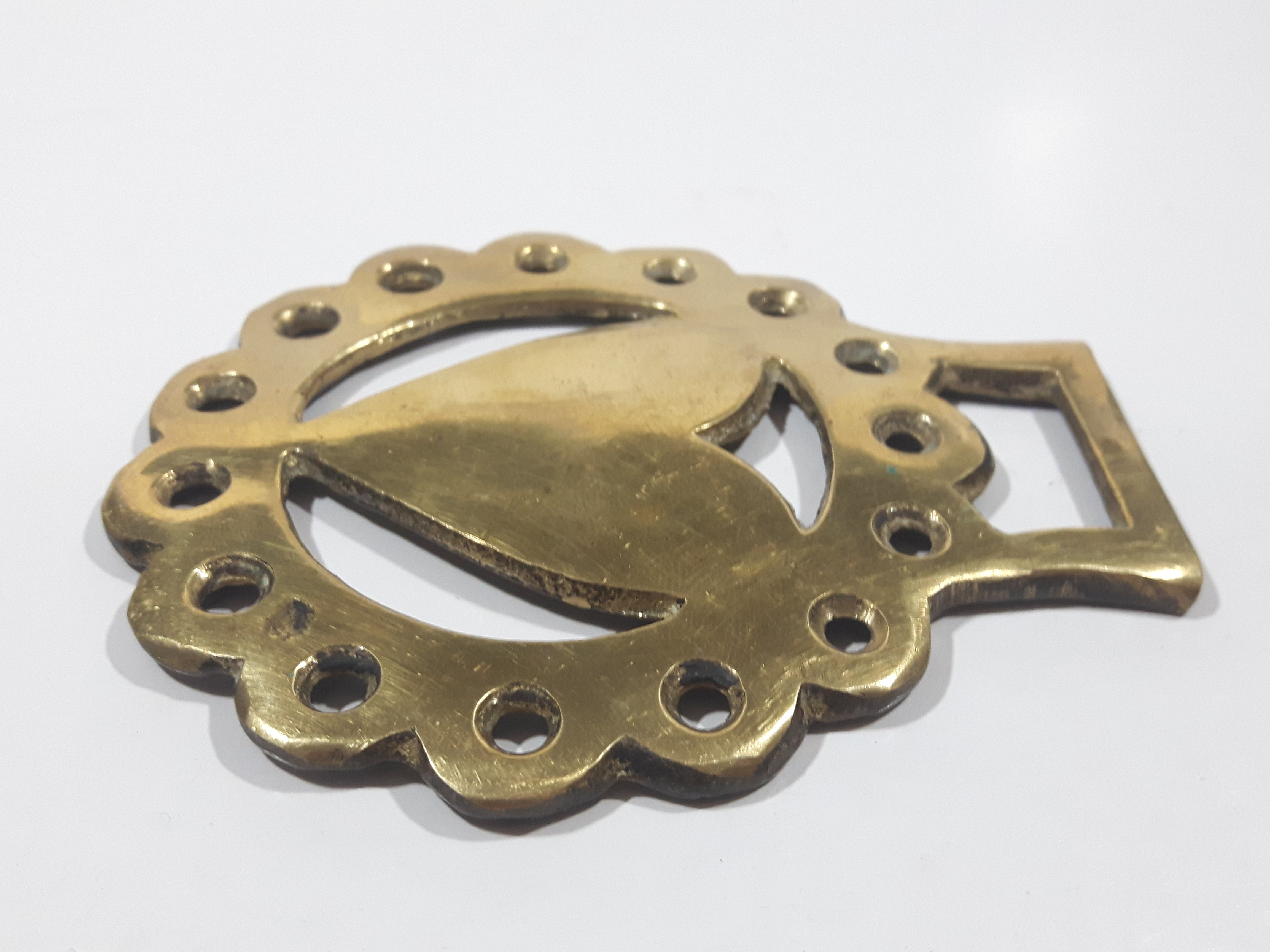 Antique Heart Themed Horse Brass 3 3/8" x 4" 3