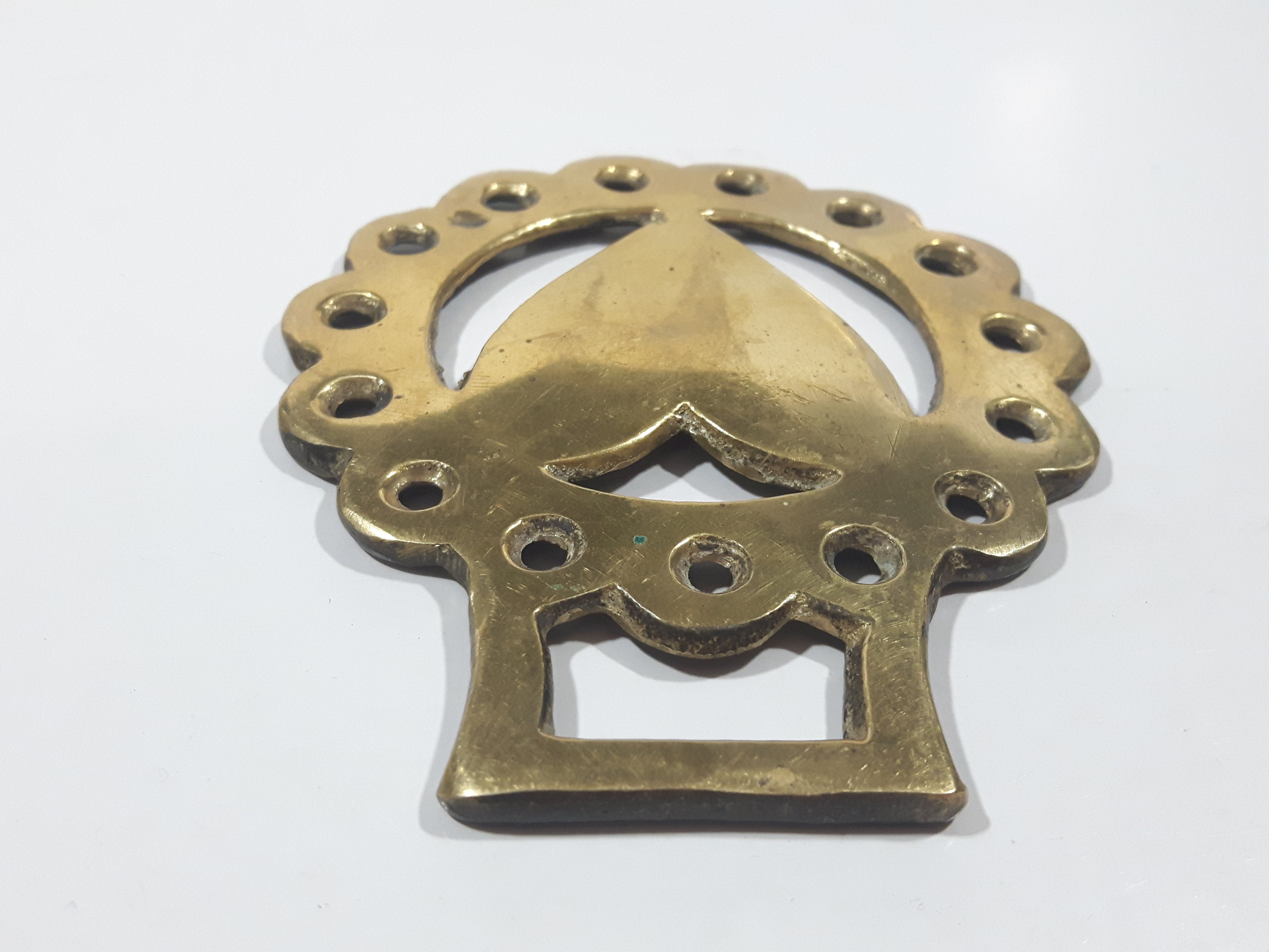 Antique Heart Themed Horse Brass 3 3/8" x 4" 4