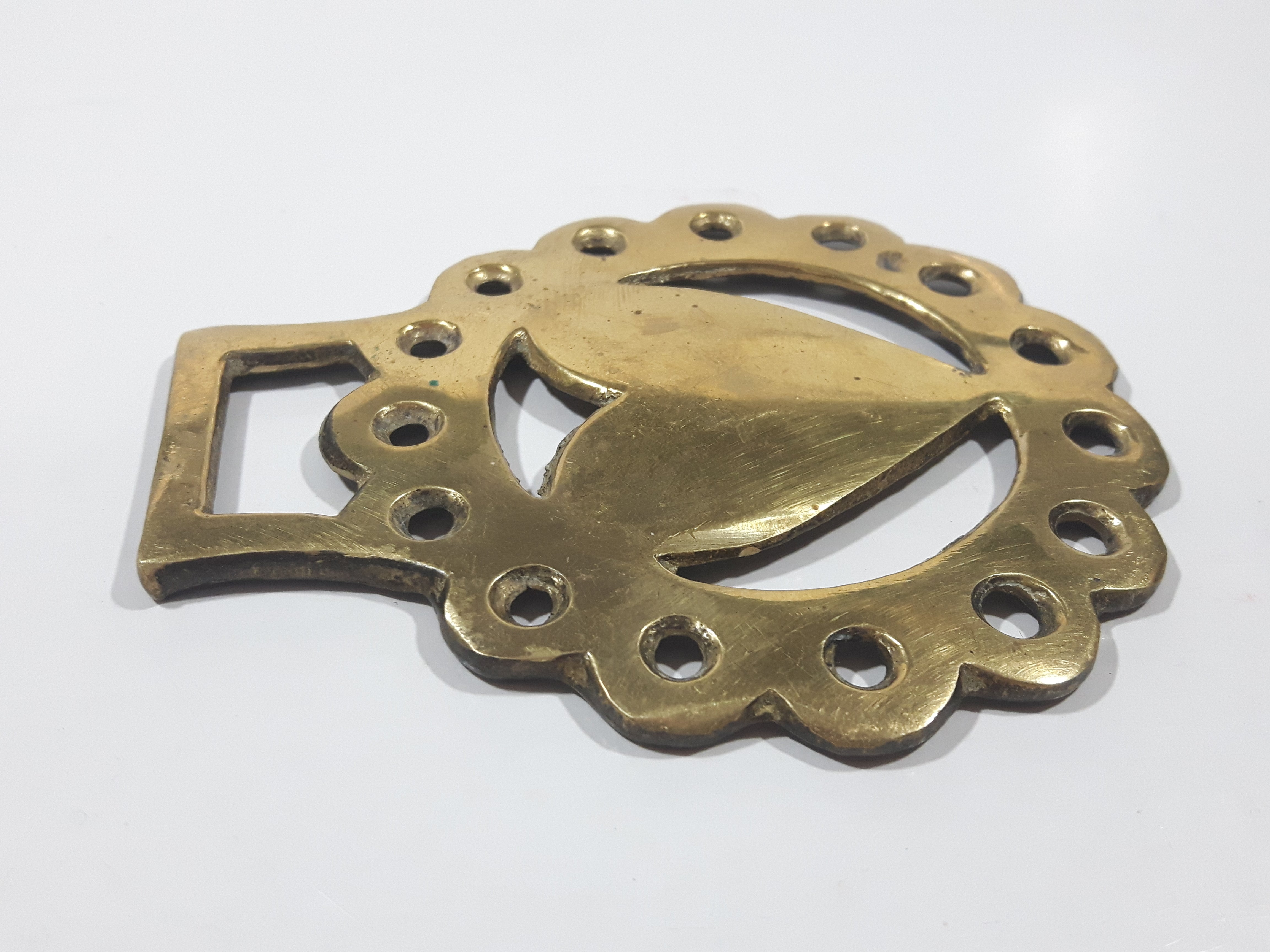 Antique Heart Themed Horse Brass 3 3/8" x 4" 5