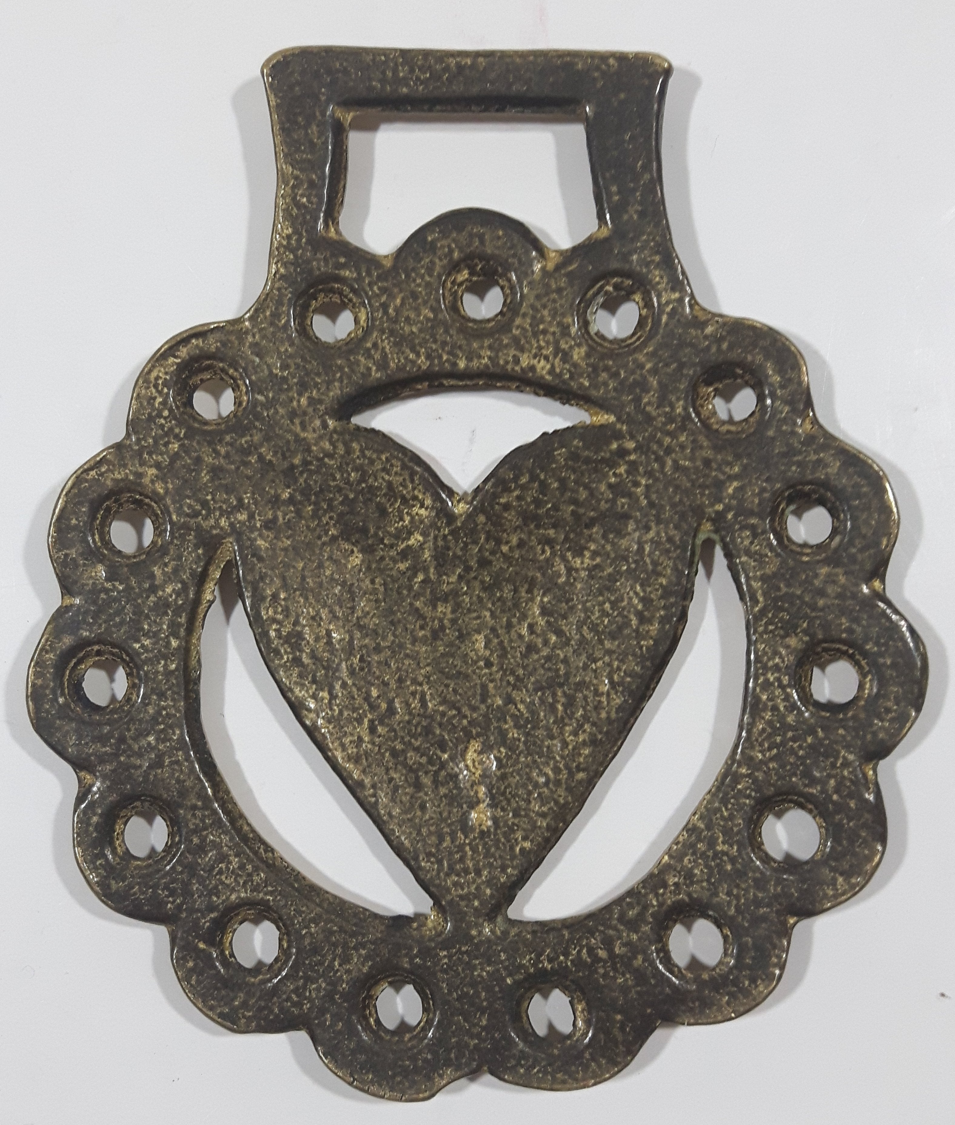 Antique Heart Themed Horse Brass 3 3/8" x 4" 6