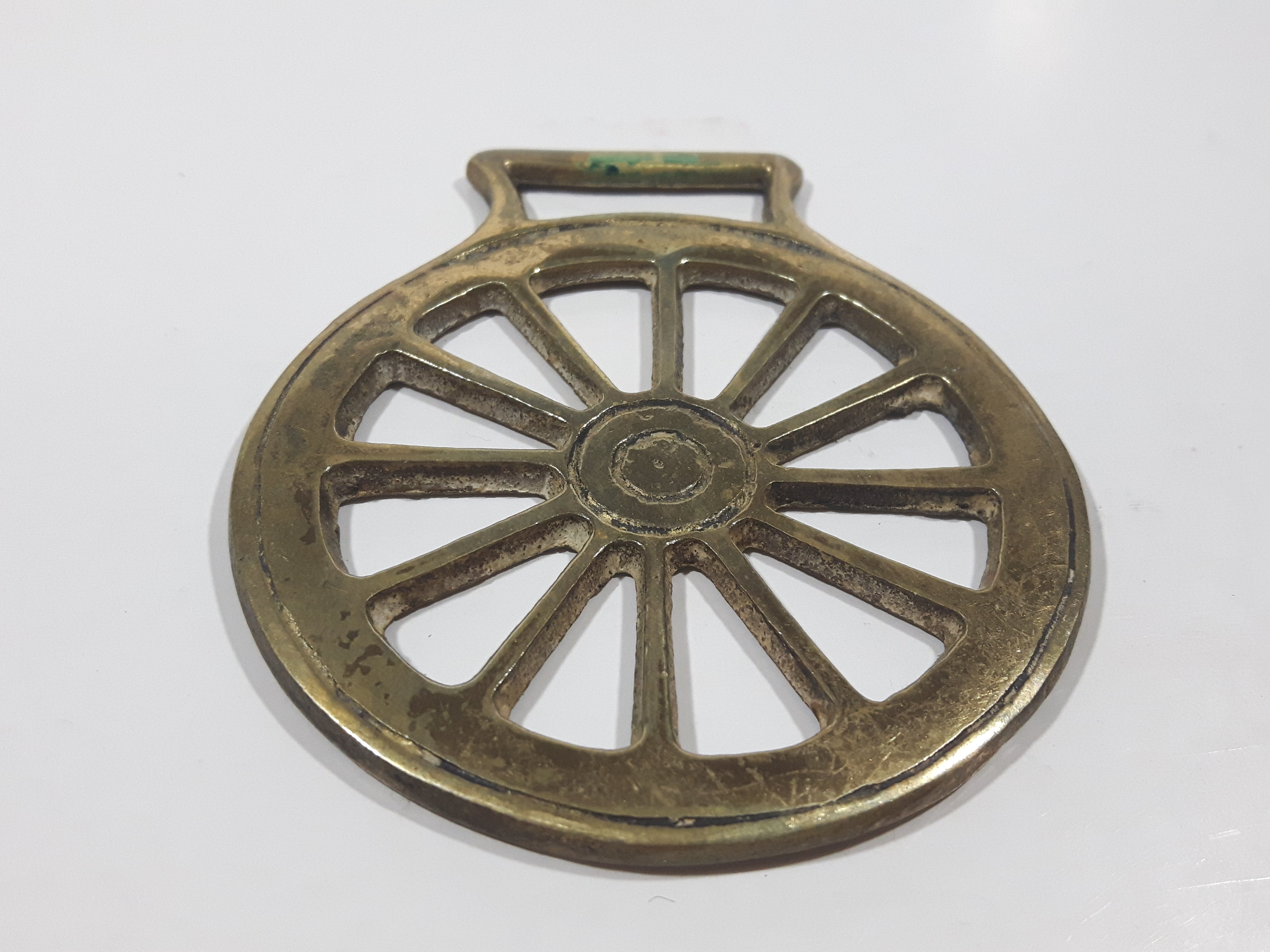 Antique Wagon Wheel Themed Horse Brass 2 3/4" x 3 1/4" 2