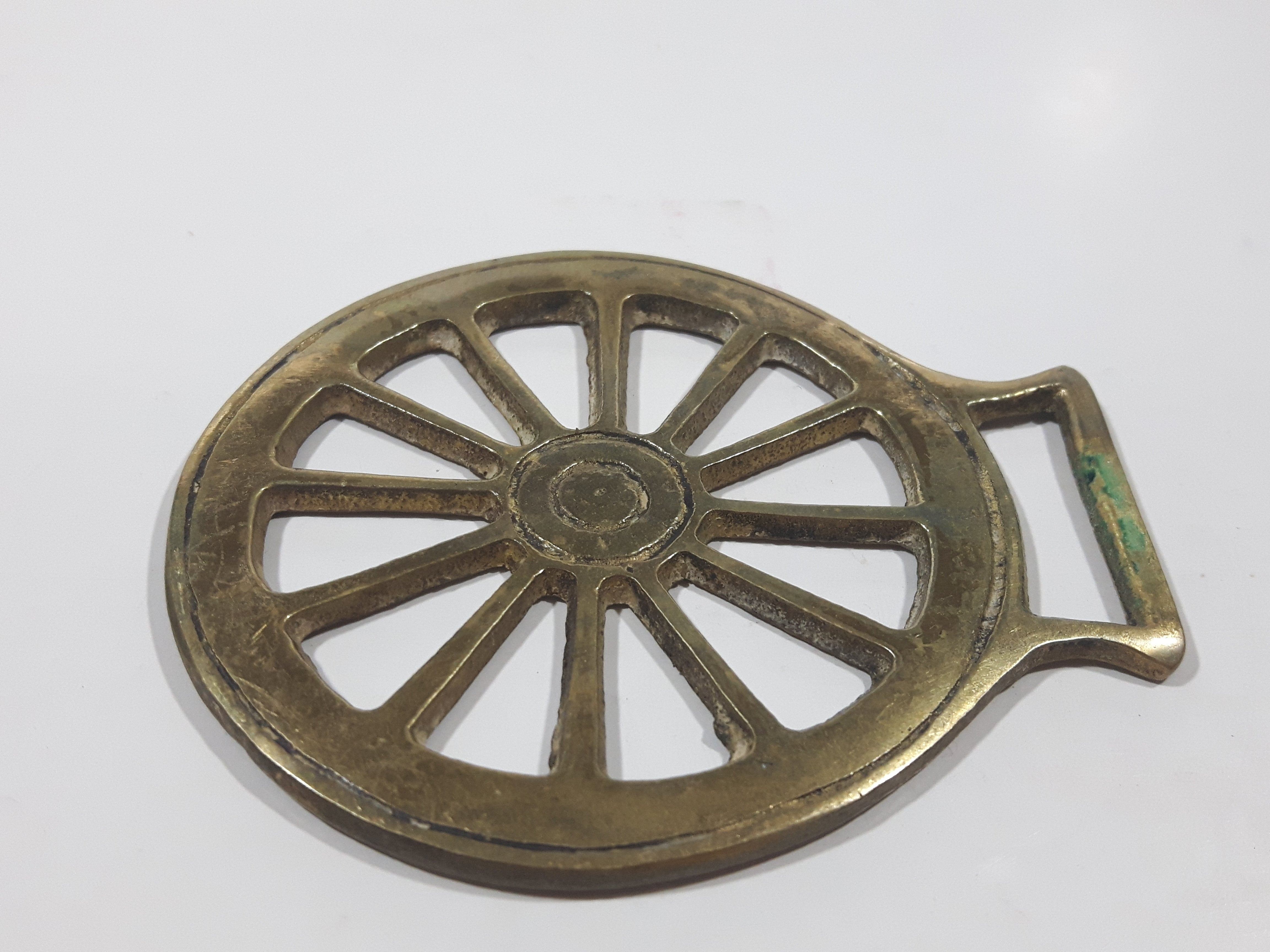 Antique Wagon Wheel Themed Horse Brass 2 3/4" x 3 1/4" 3