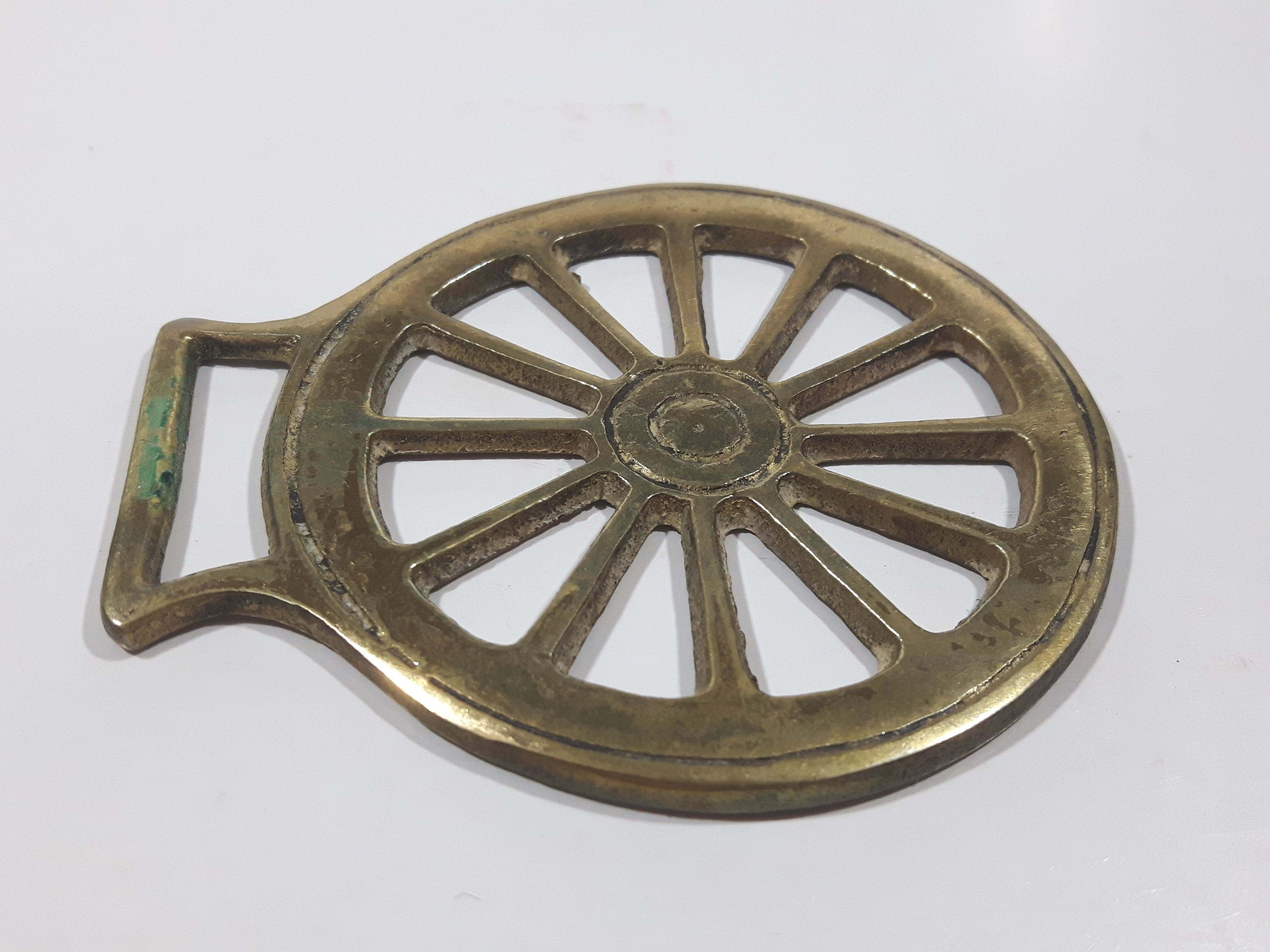 Antique Wagon Wheel Themed Horse Brass 2 3/4" x 3 1/4" 5