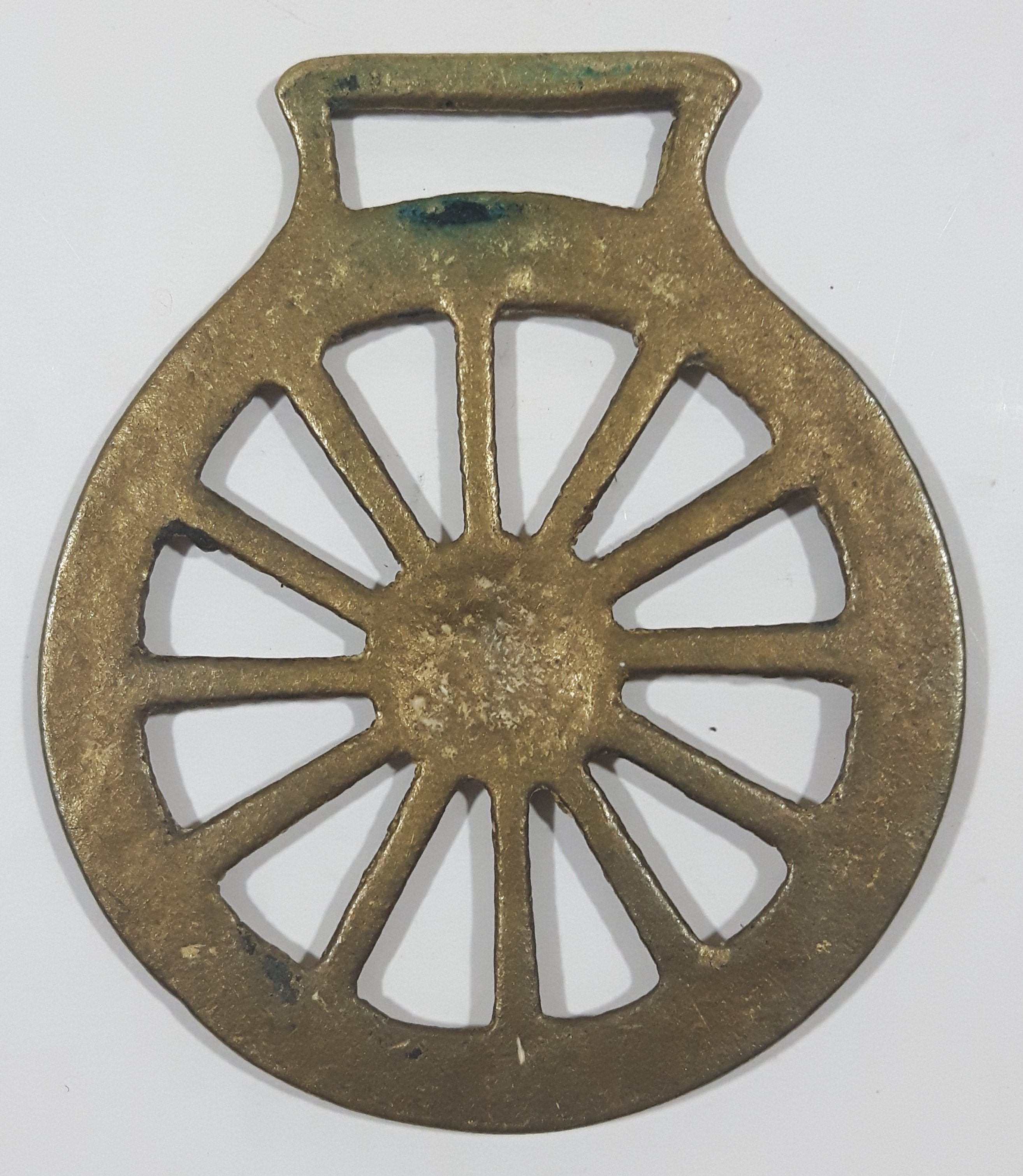 Antique Wagon Wheel Themed Horse Brass 2 3/4" x 3 1/4" 6