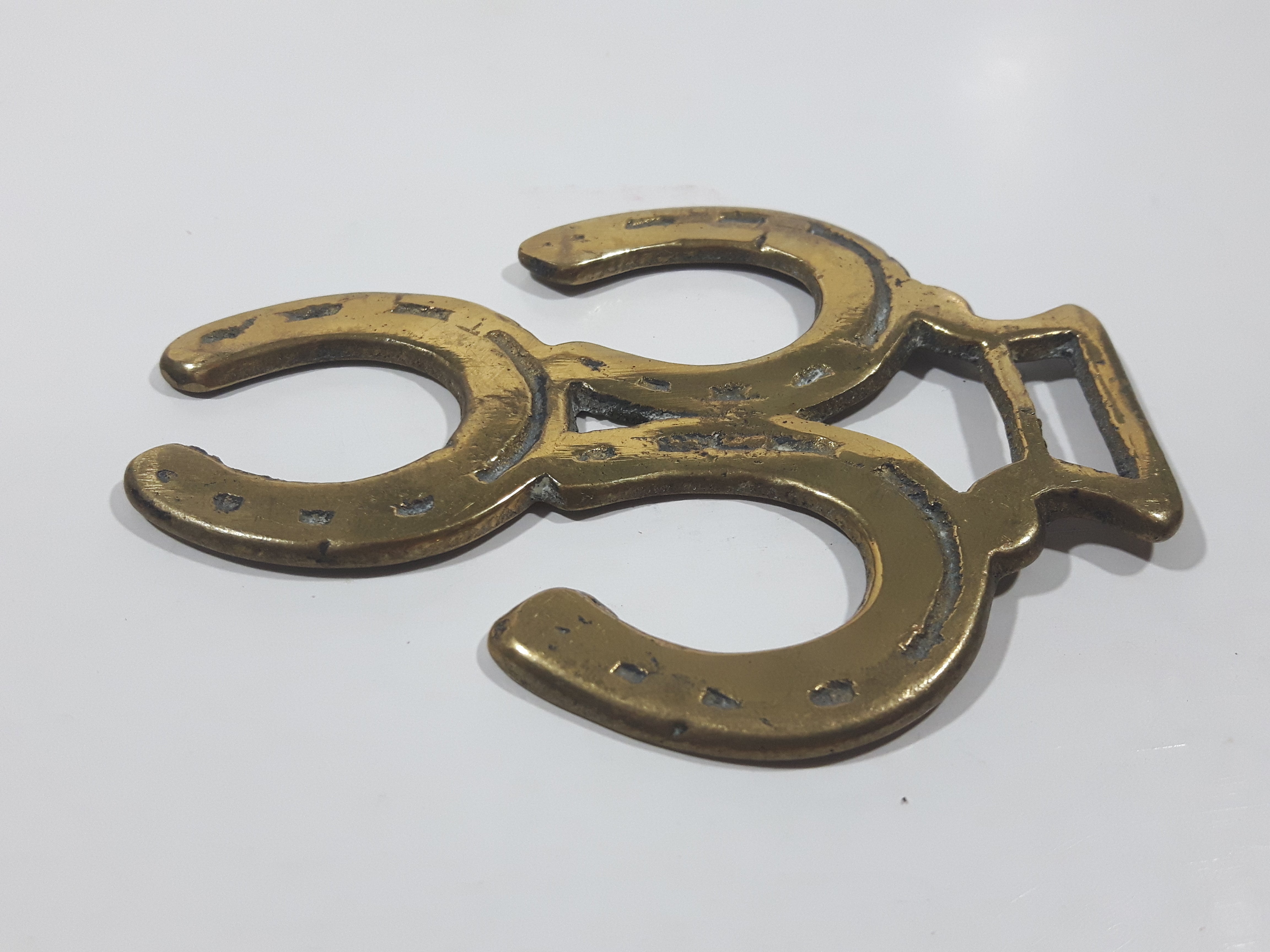 Antique Triple Horseshoe Themed Horse Brass 3" x 3 3/4" 3