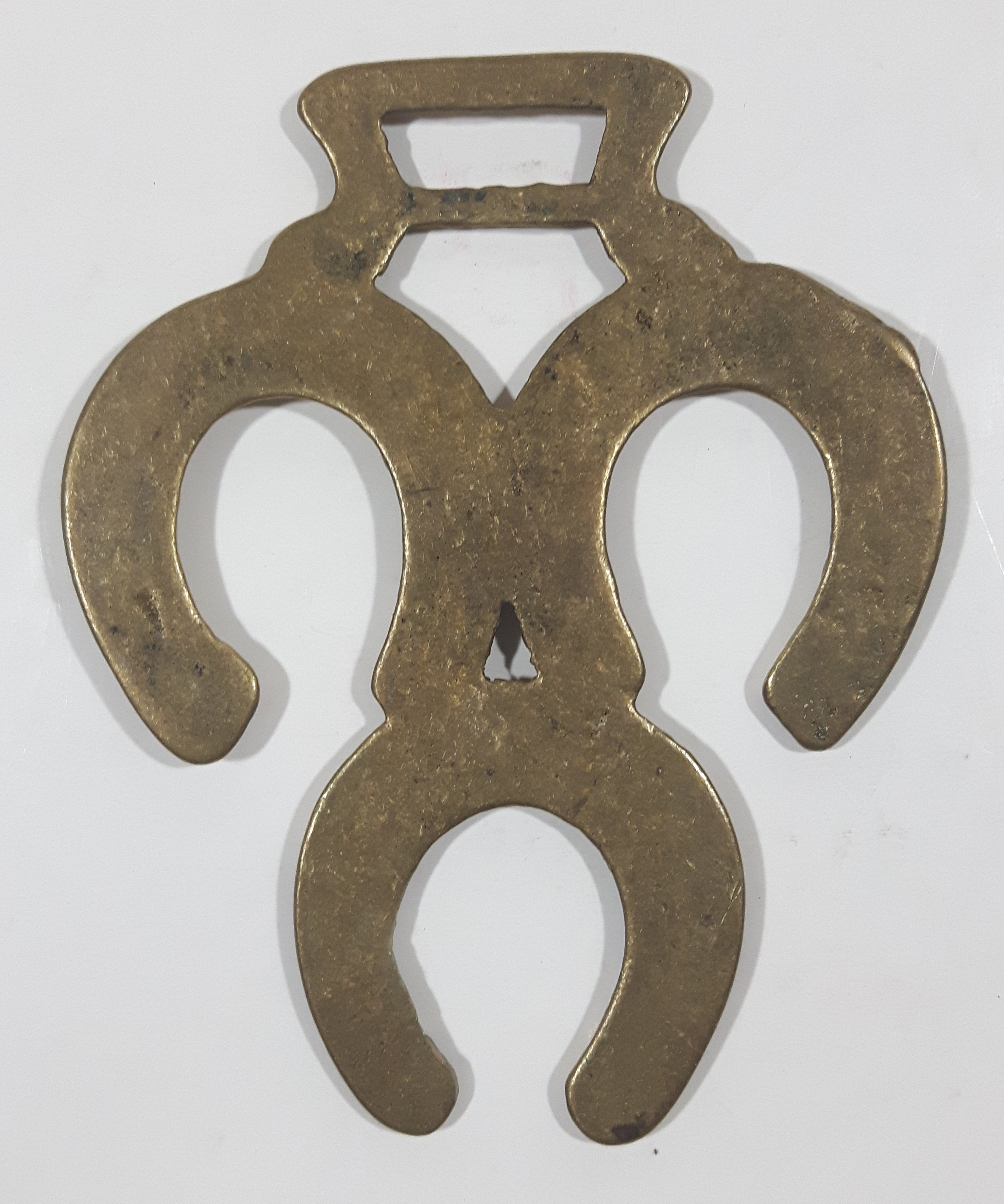 Antique Triple Horseshoe Themed Horse Brass 3" x 3 3/4" 6