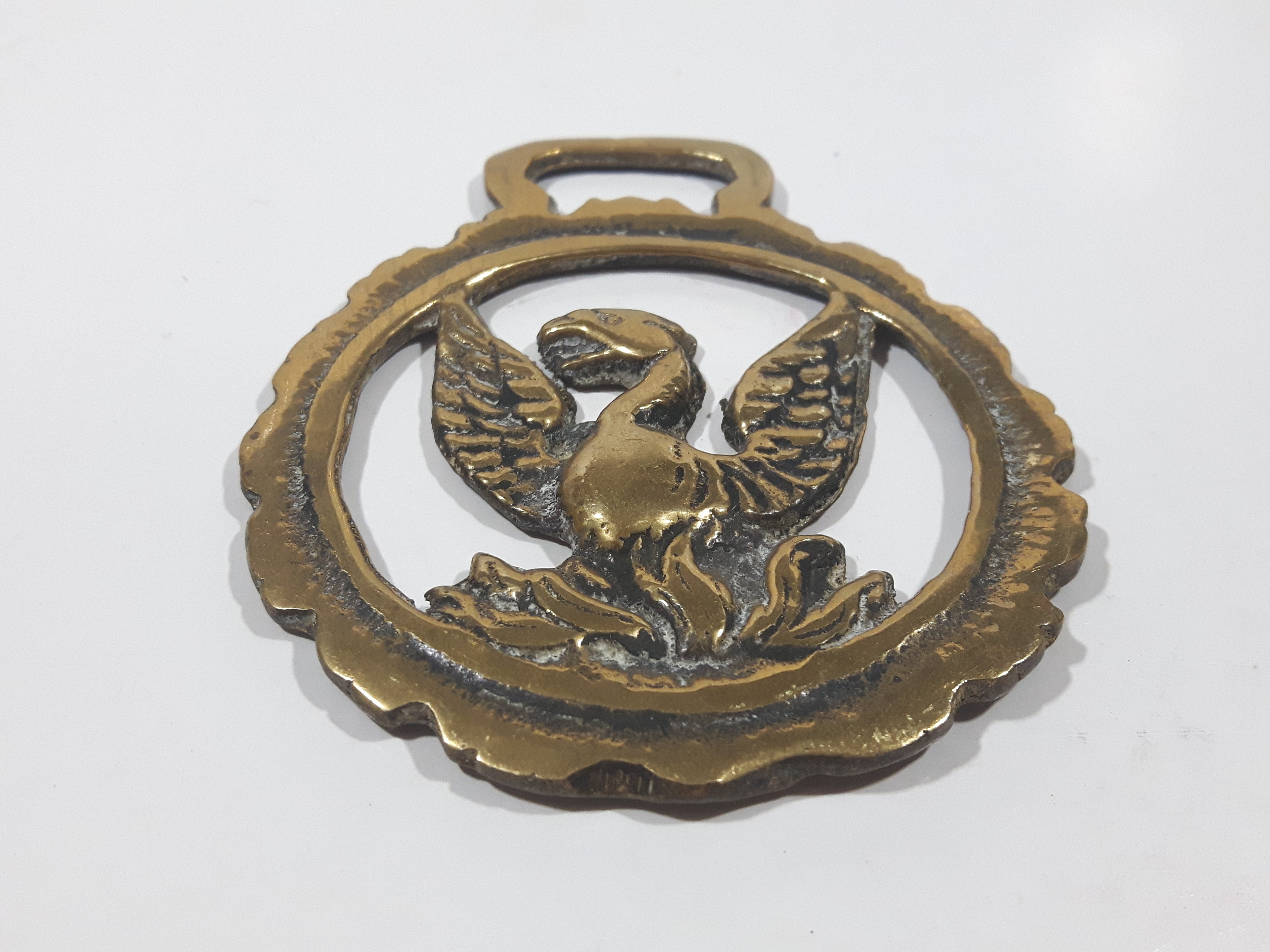 Antique Phoenix Bird Themed Horse Brass 2 7/8" x 3 3/8" 2