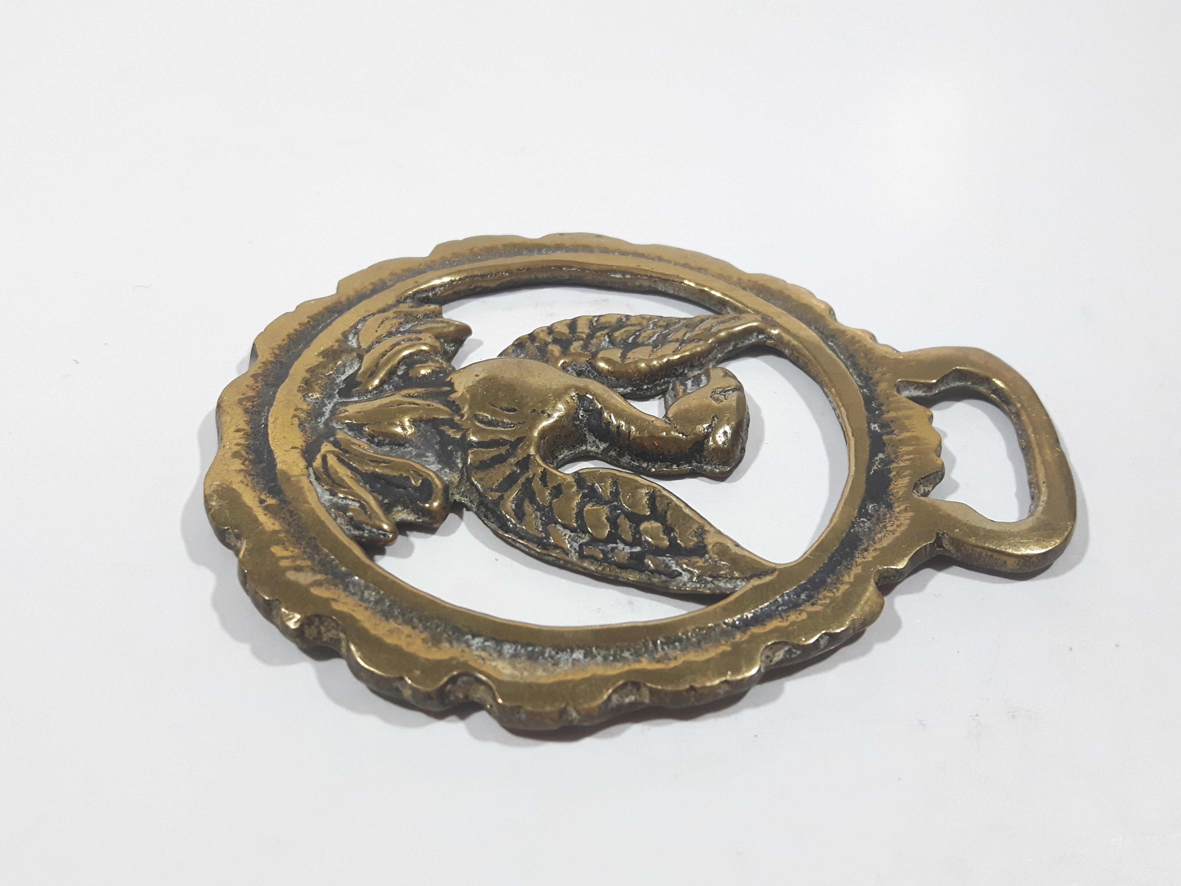 Antique Phoenix Bird Themed Horse Brass 2 7/8" x 3 3/8" 3