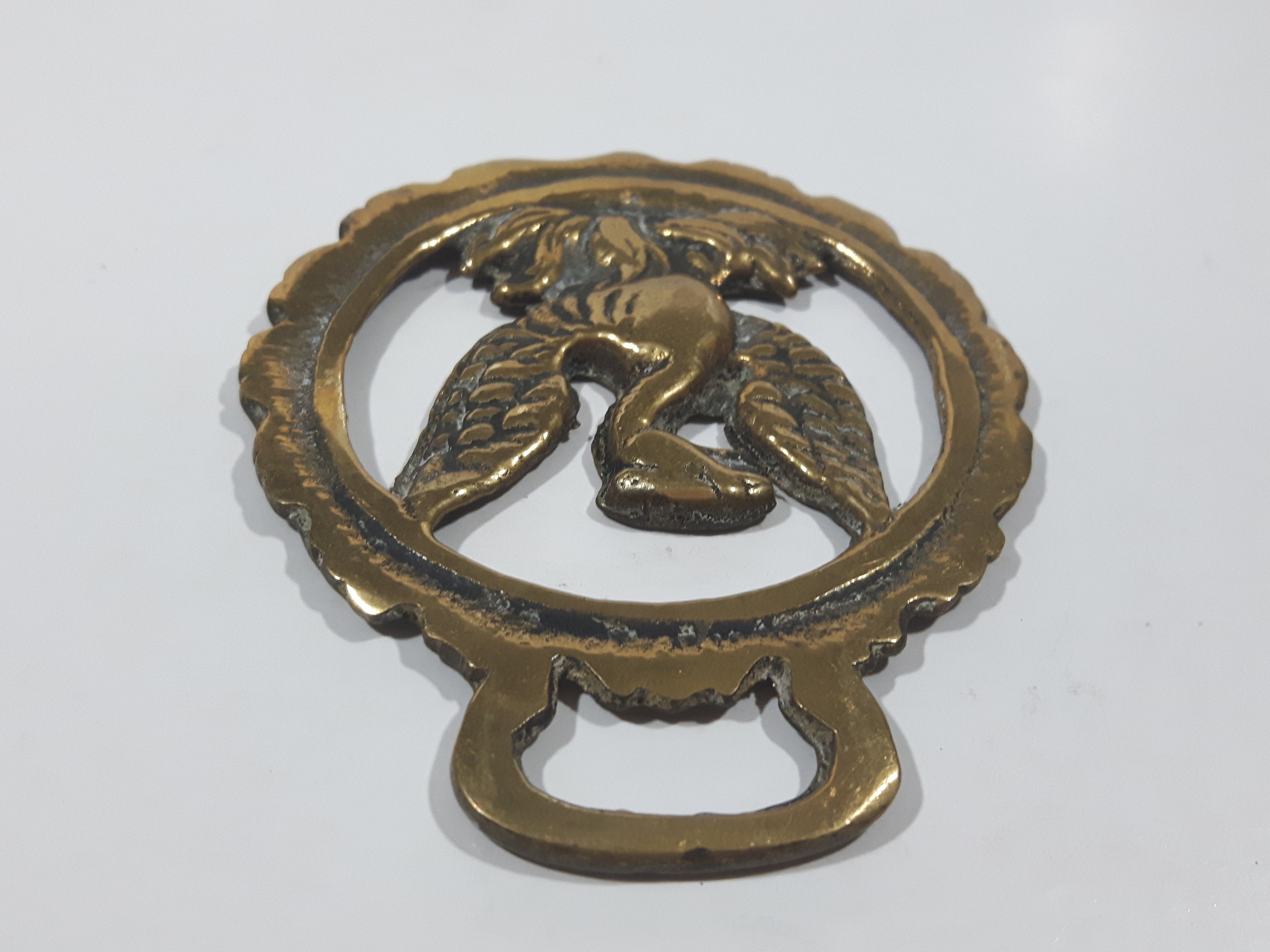 Antique Phoenix Bird Themed Horse Brass 2 7/8" x 3 3/8" 4