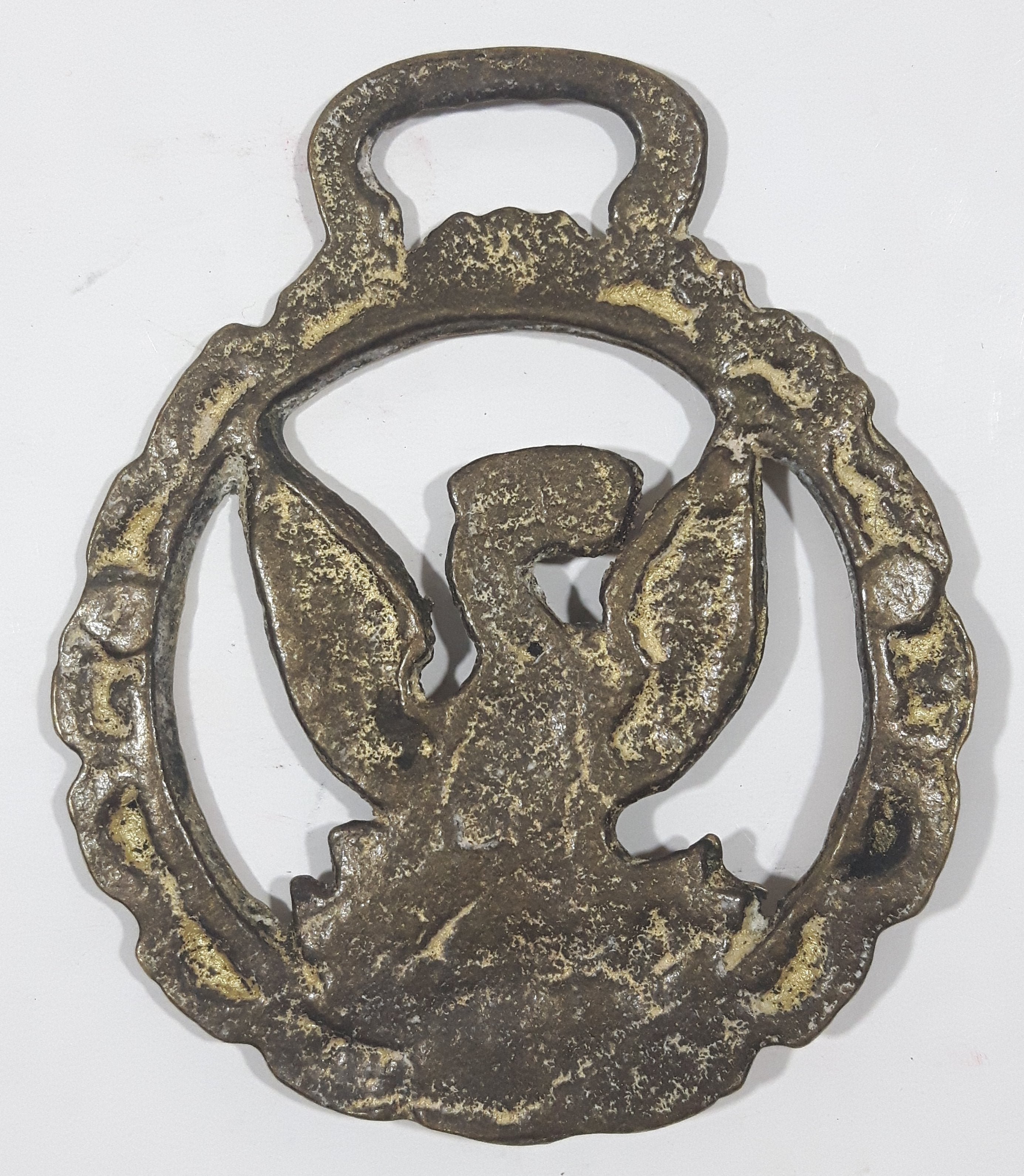 Antique Phoenix Bird Themed Horse Brass 2 7/8" x 3 3/8" 6