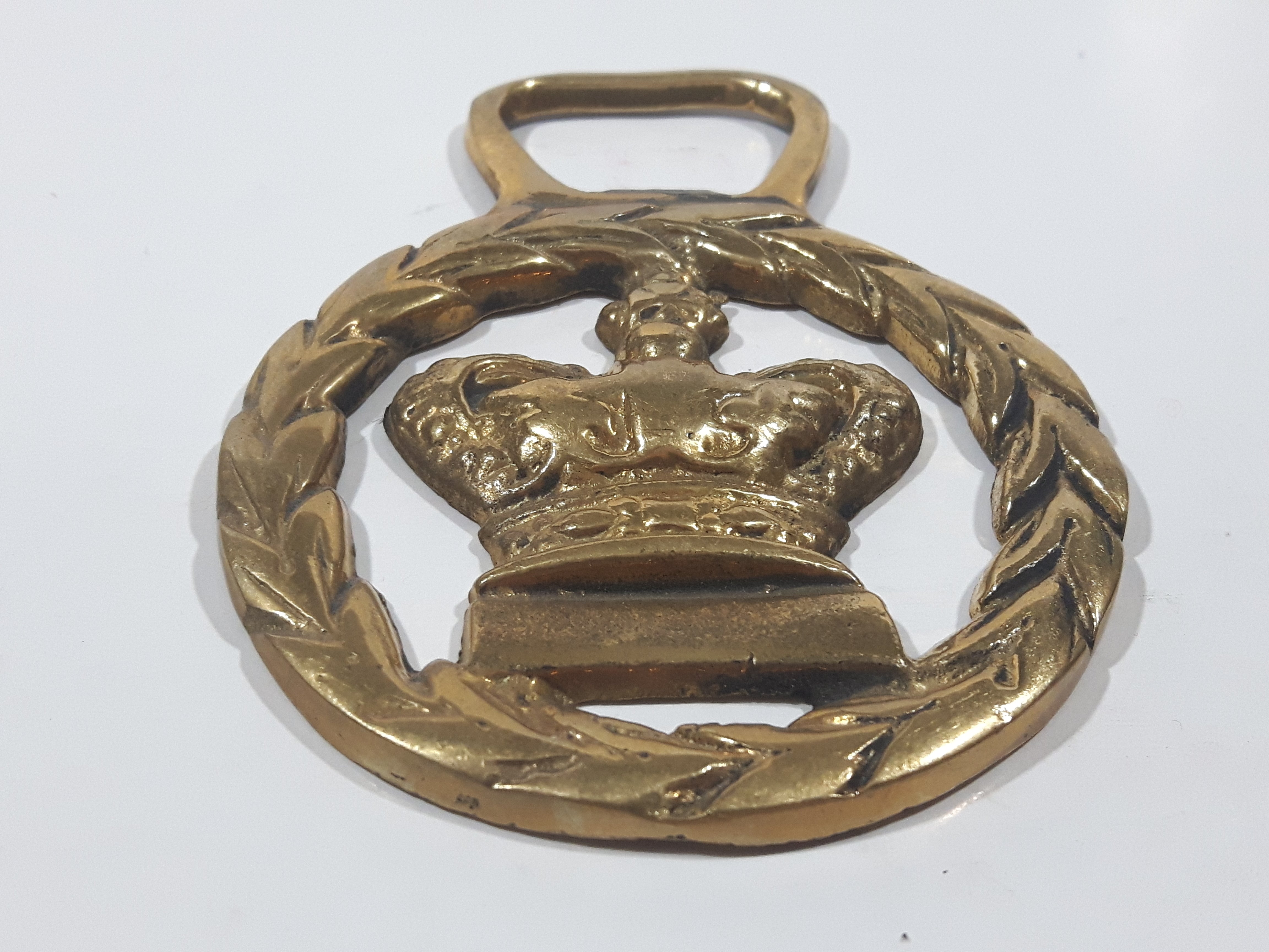 Antique Royal Regal Crown Laurel Wreath Themed Horse Brass 2 5/8" x 3 5/8" 2