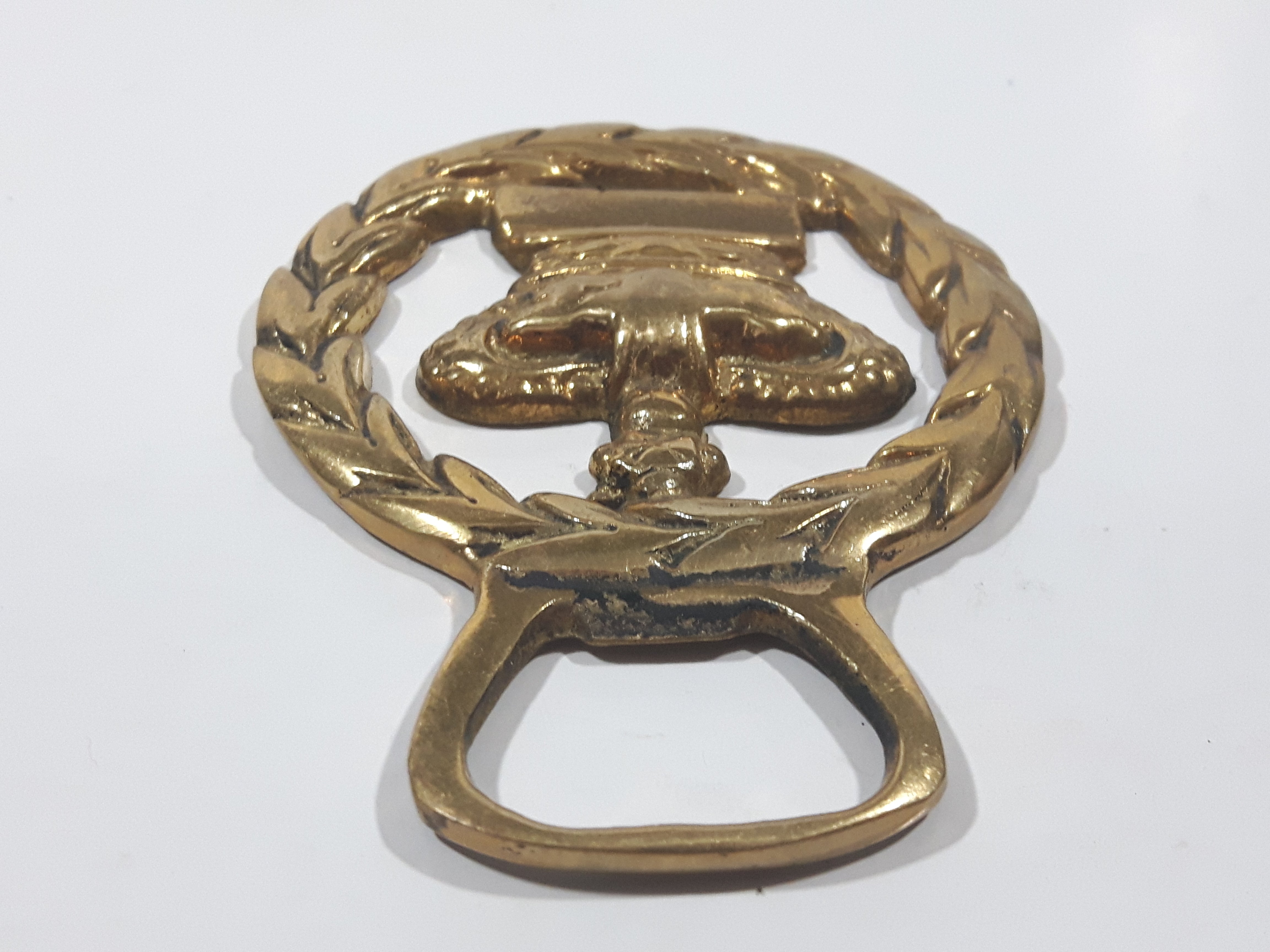 Antique Royal Regal Crown Laurel Wreath Themed Horse Brass 2 5/8" x 3 5/8" 4