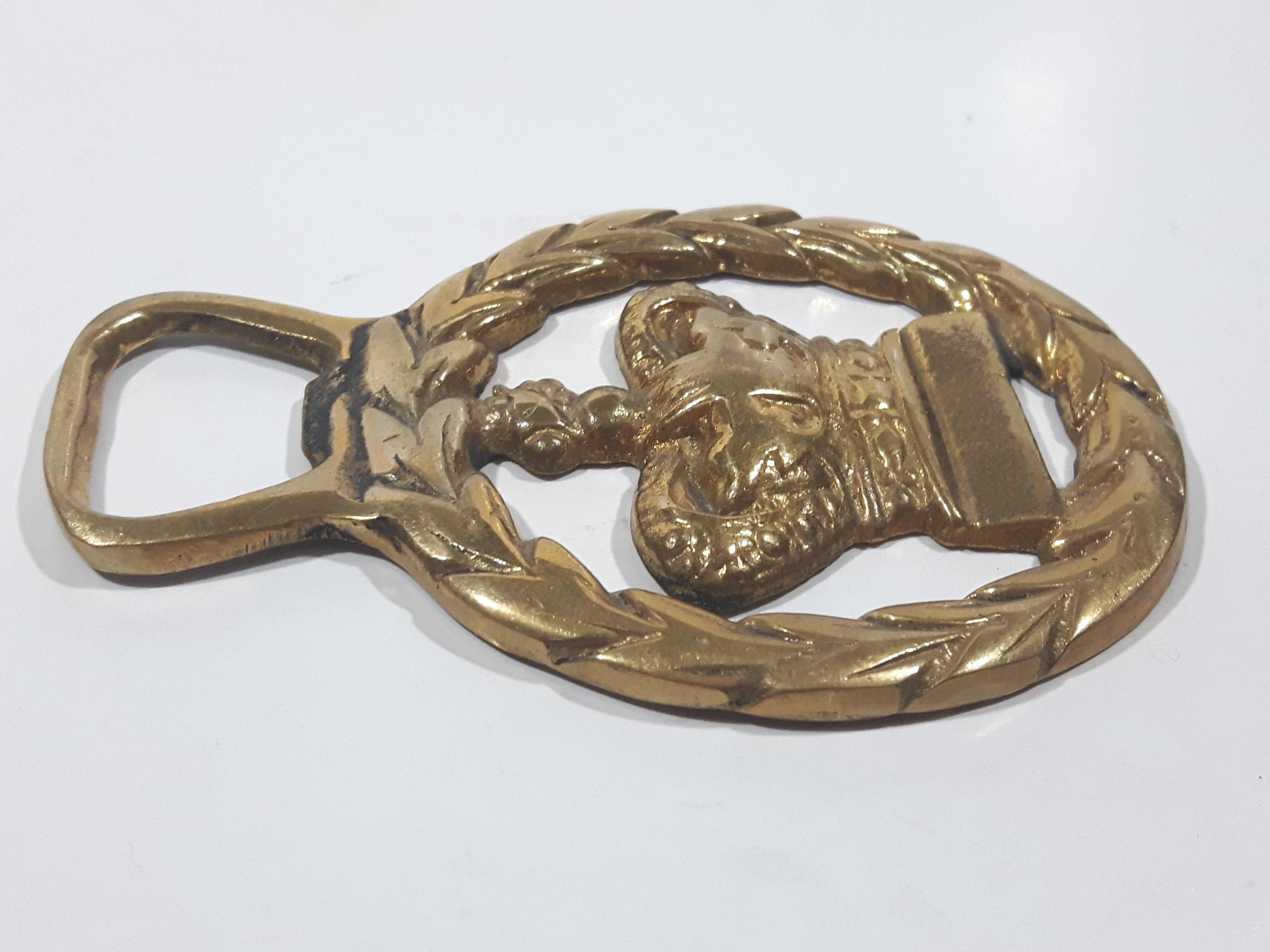 Antique Royal Regal Crown Laurel Wreath Themed Horse Brass 2 5/8" x 3 5/8" 5