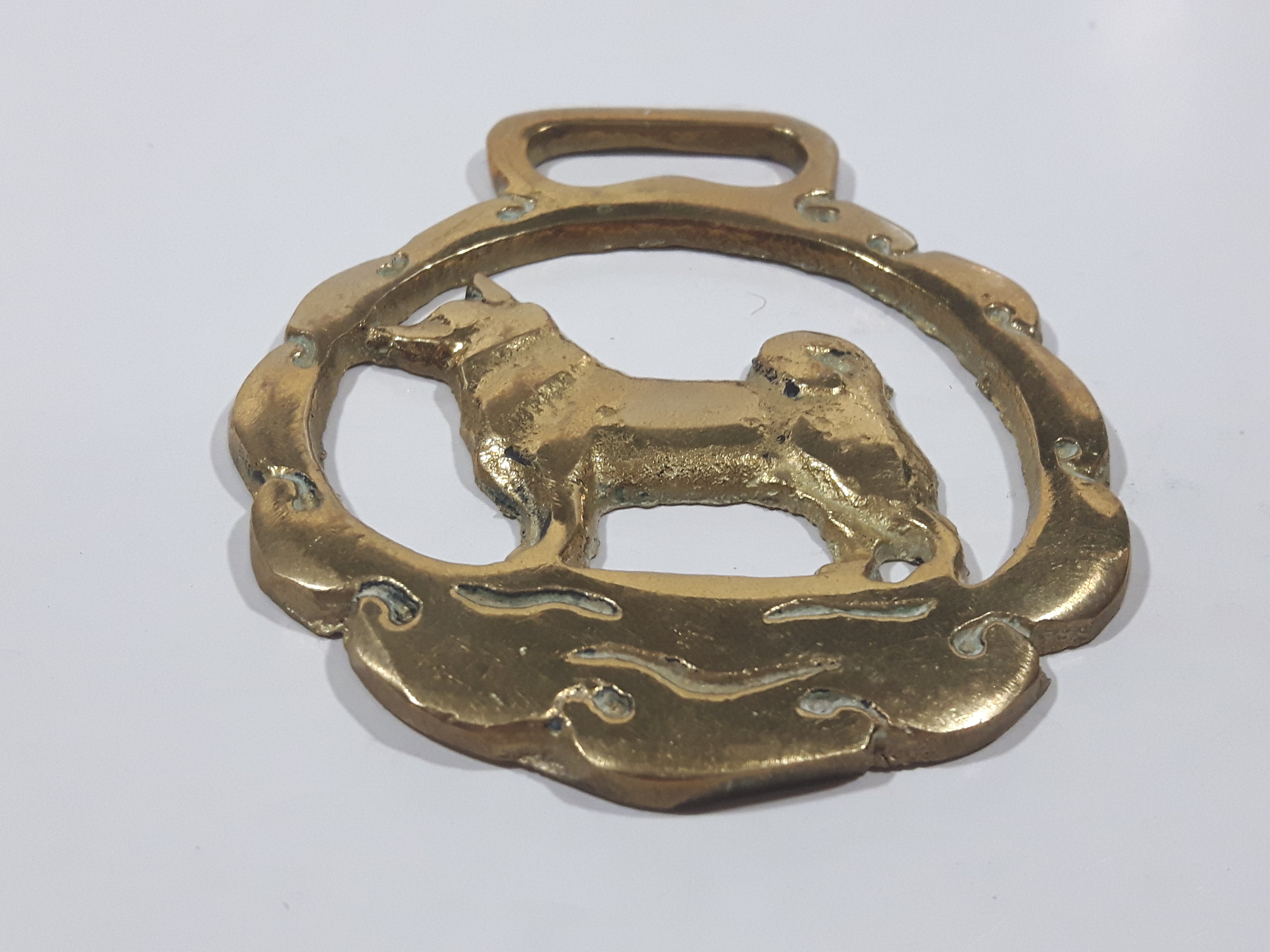 Antique Siberian Husky Dog Themed Horse Brass 2 3/4" x 3 3/8" 2