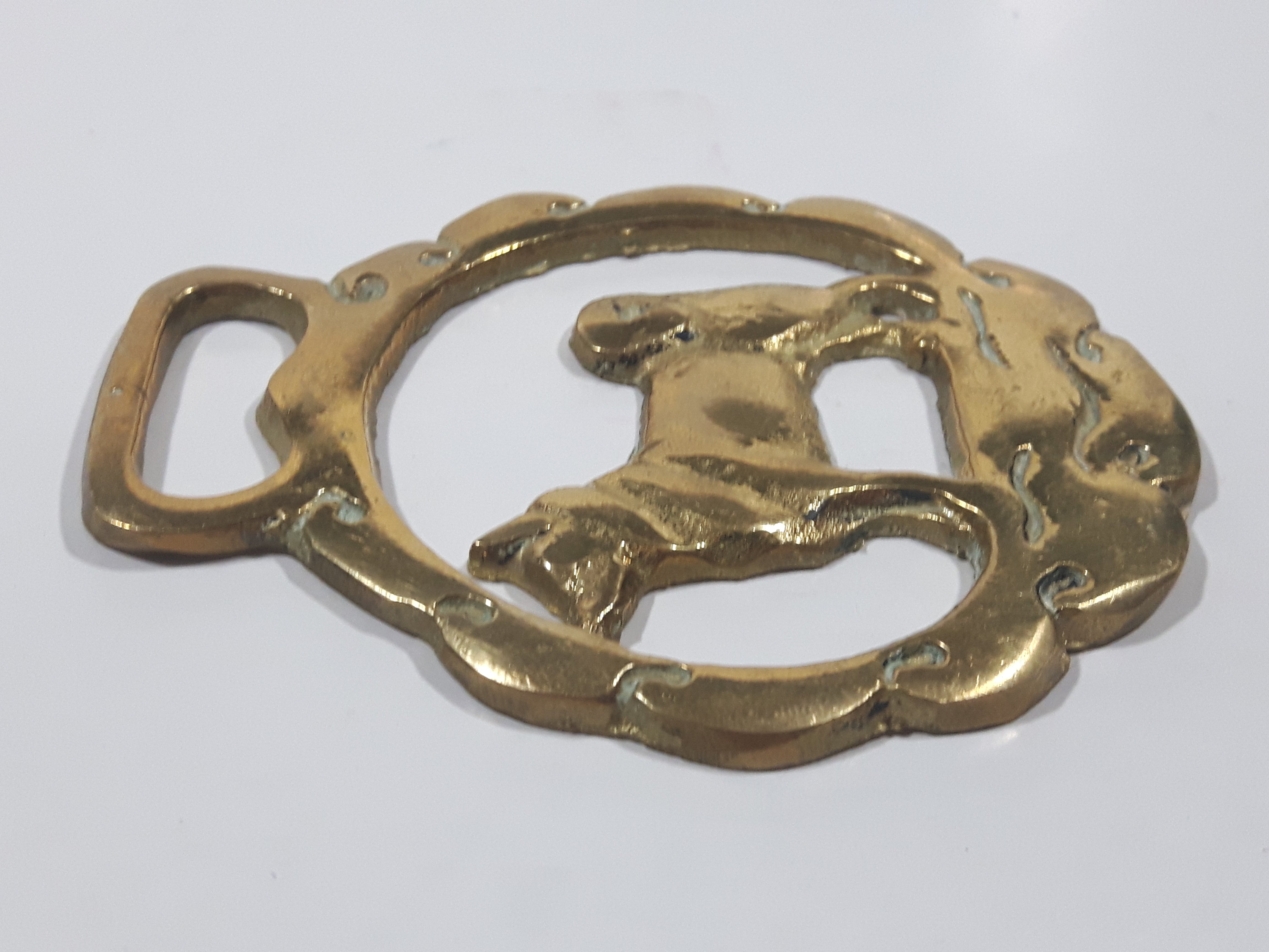 Antique Siberian Husky Dog Themed Horse Brass 2 3/4" x 3 3/8" 5