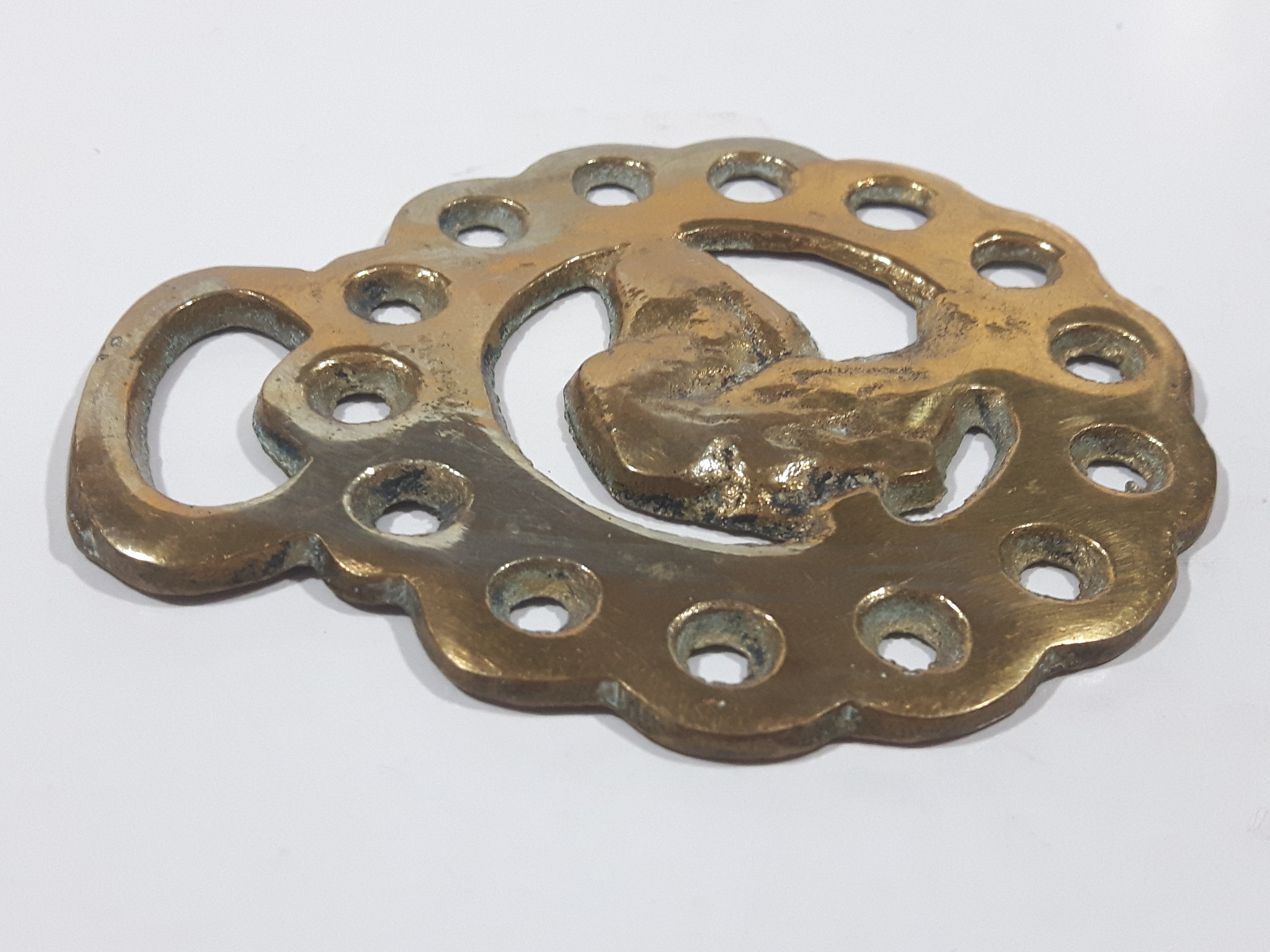 Antique Dog Head Themed Horse Brass 2 3/4" x 3 3/8" 5