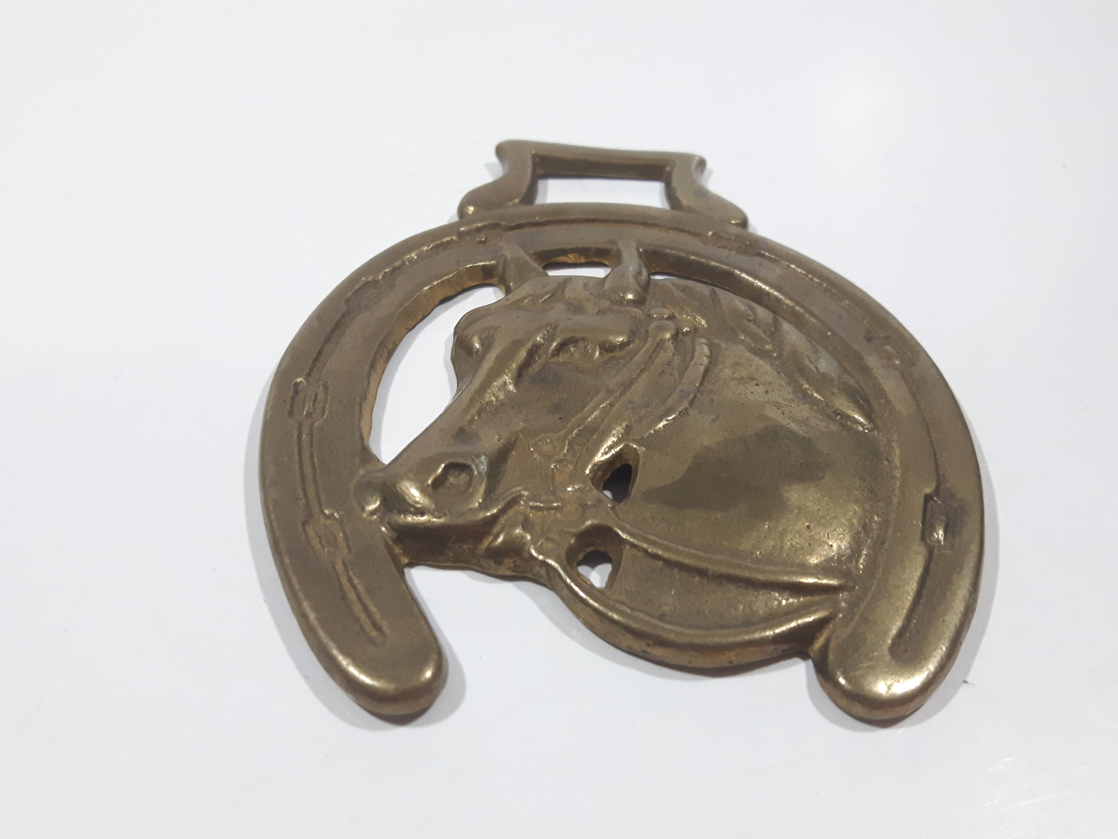 Antique Horse Head in Horseshoe Horse Brass 3 3/8" x 4 1/4" 2