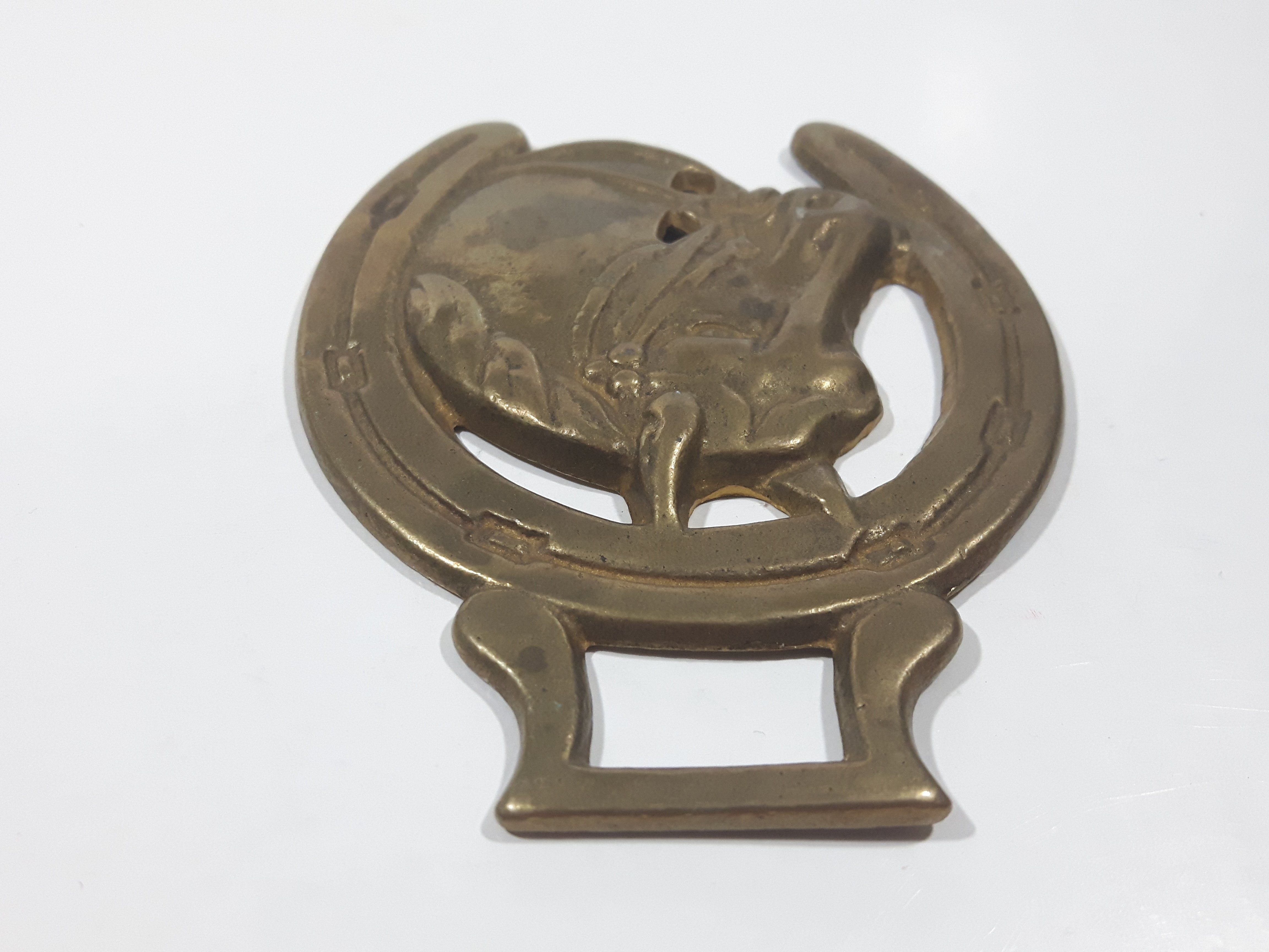 Antique Horse Head in Horseshoe Horse Brass 3 3/8" x 4 1/4" 4