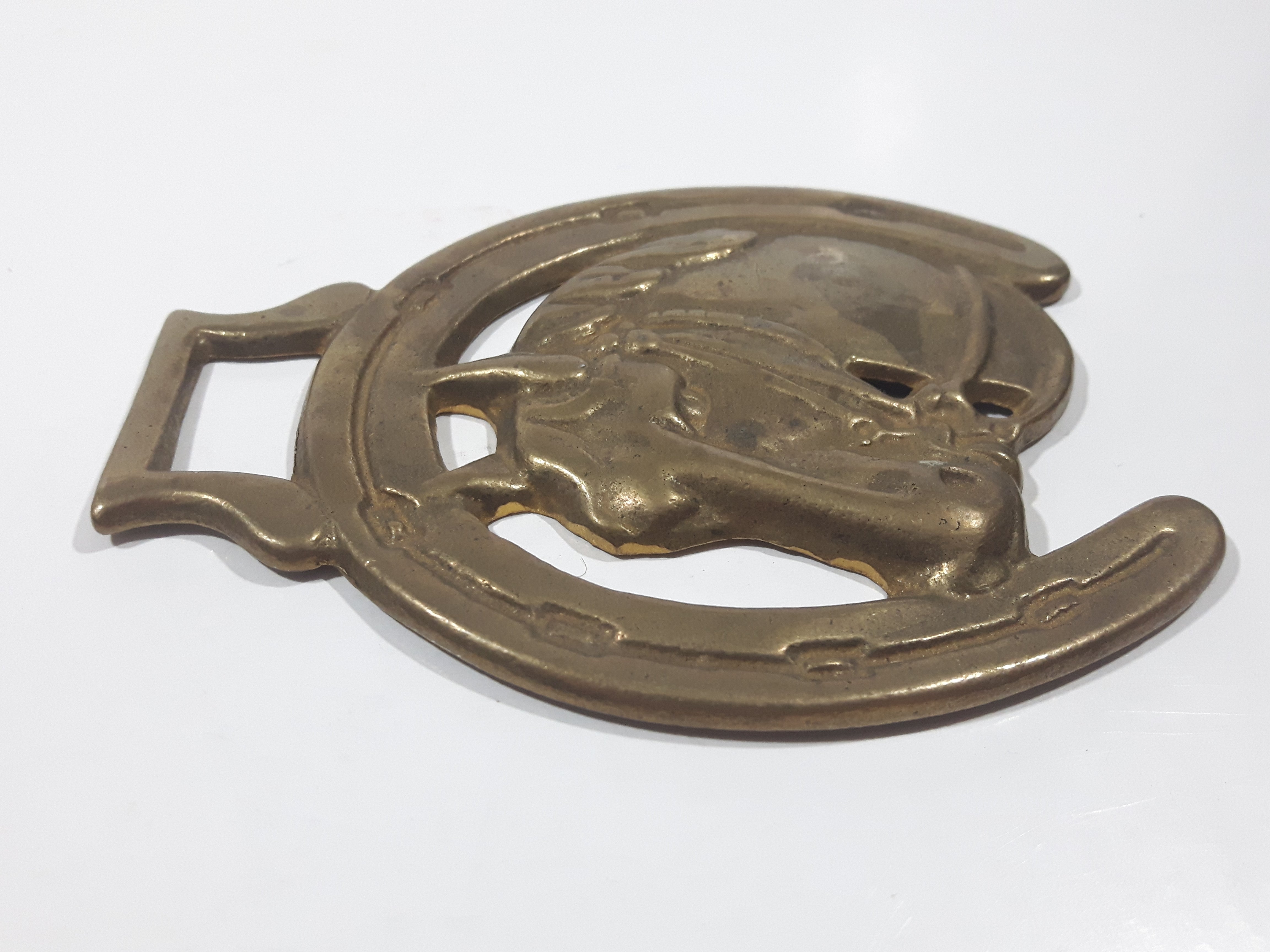 Antique Horse Head in Horseshoe Horse Brass 3 3/8" x 4 1/4" 5