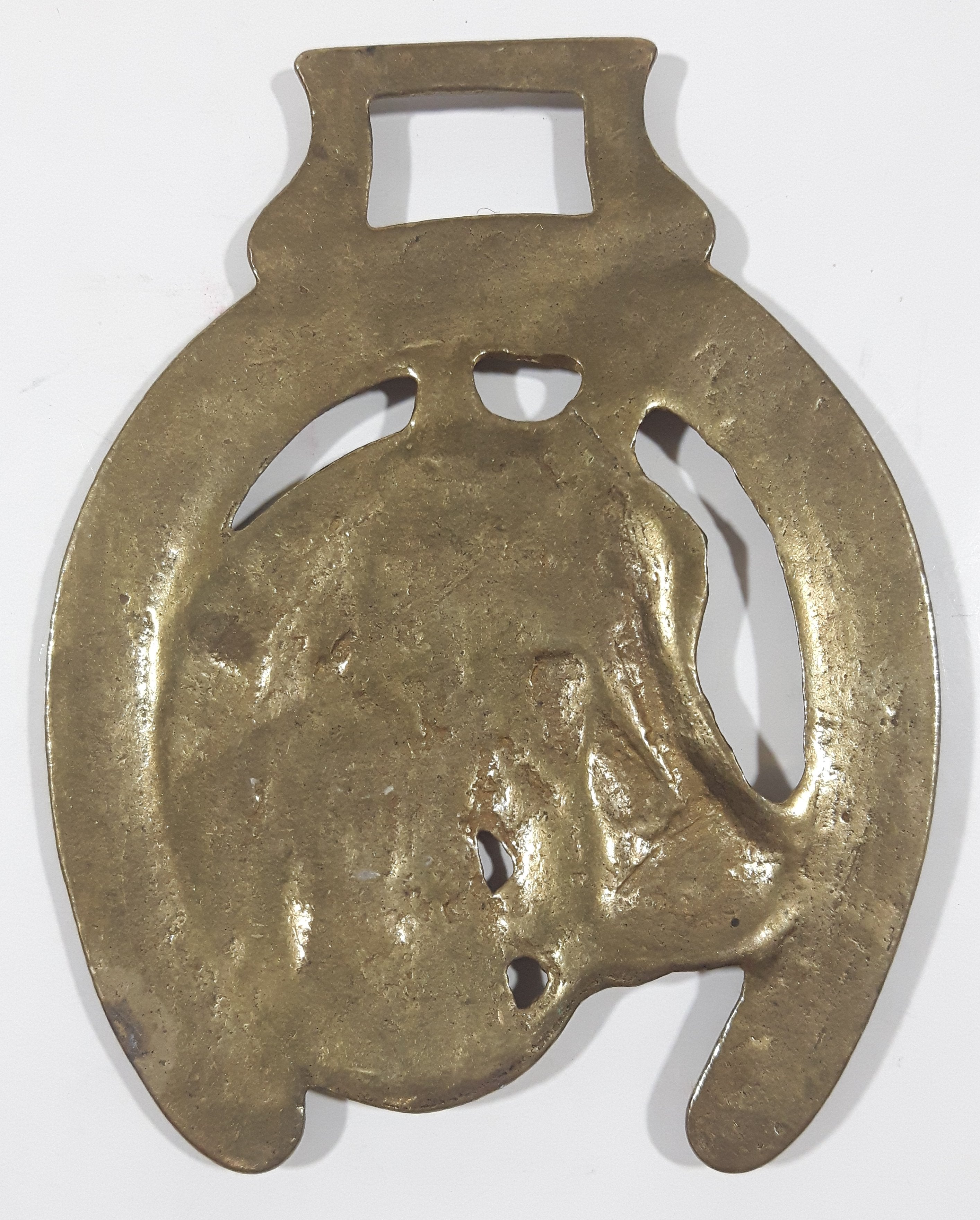 Antique Horse Head in Horseshoe Horse Brass 3 3/8" x 4 1/4" 6