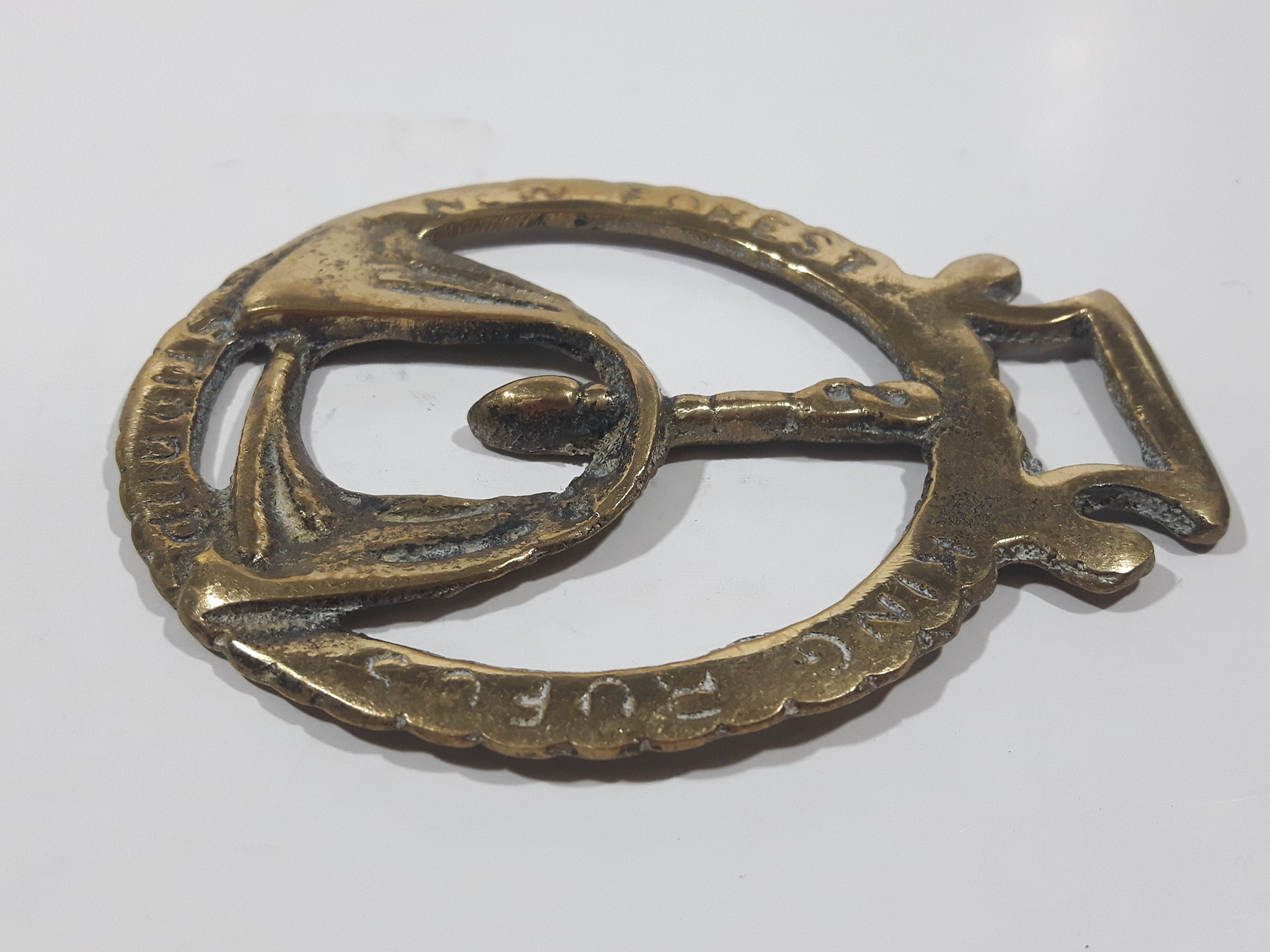 Antique New Forest King Rufus Stirrup Horse Brass 3" x 3 5/8" 3